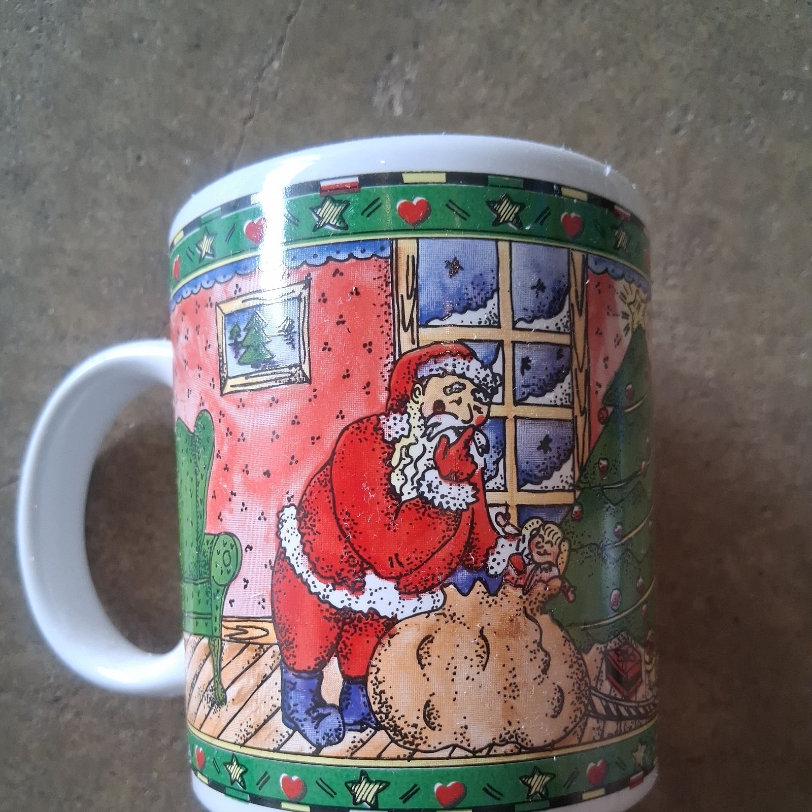Vintage 1994 Ceramic  Cup,Santa 12oz  Mug Christmas Holiday Retro 90s Cup Gift.