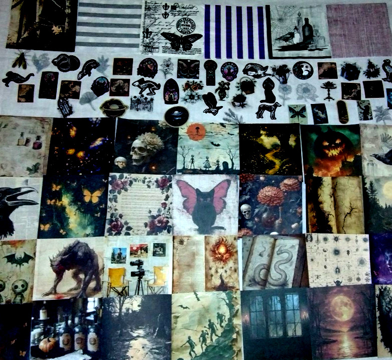 265 PCs CREEPY HORROR GOTH HALLOWEEN Artist Napkins & Papers ~ Decoupage LOT SET