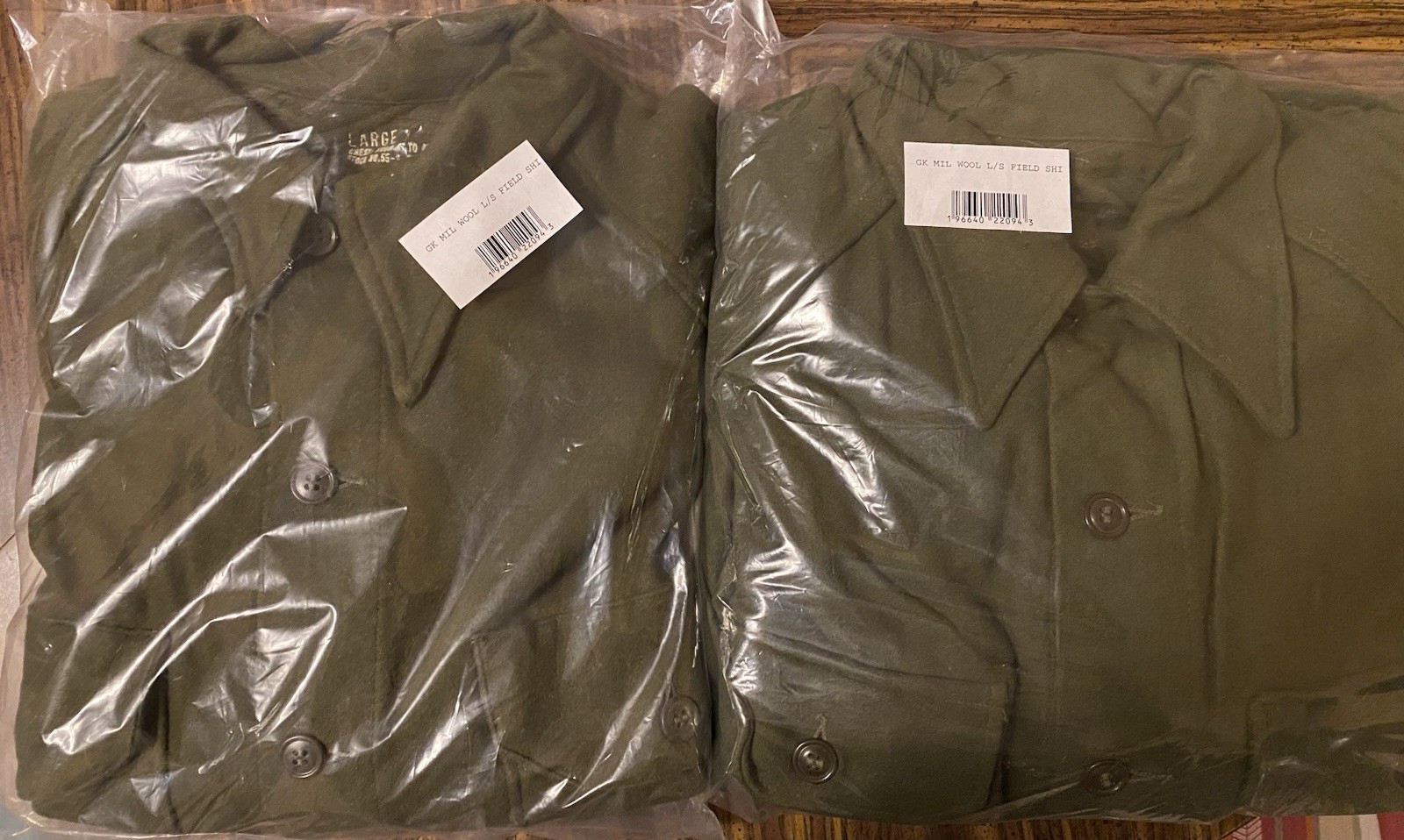 LOT Of 2 US Military Style Wool L/S Field Shirts Olive Drab Cold Weather NEW Lg.