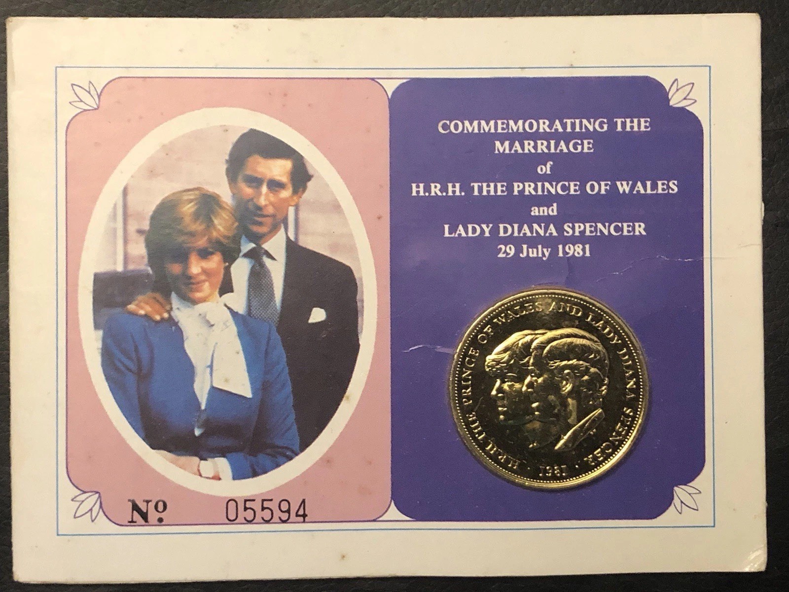 Vintage British Royal Mint 1981 24K Princess Diana & Charles Commemorative Coin