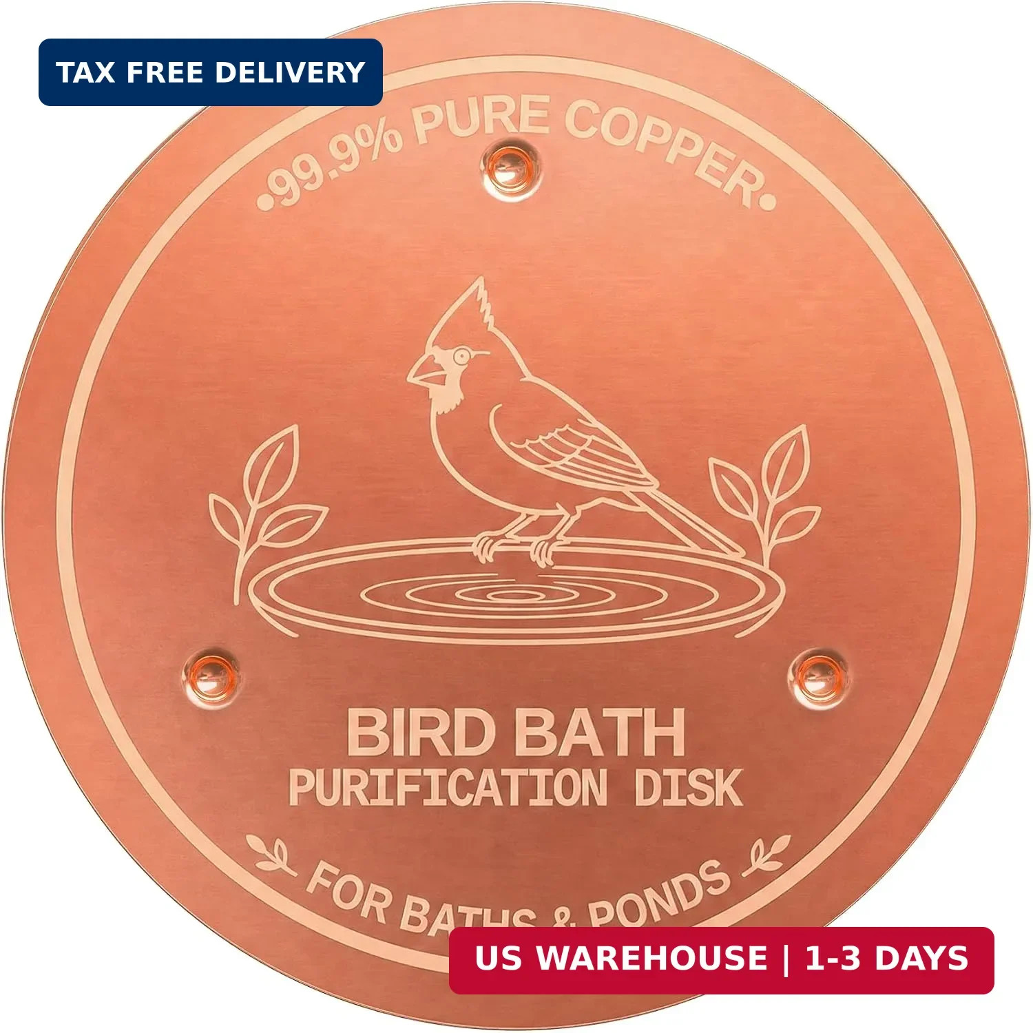 Copper Disc for Bird Bath, 99.9% Pure Copper (Cardinal)