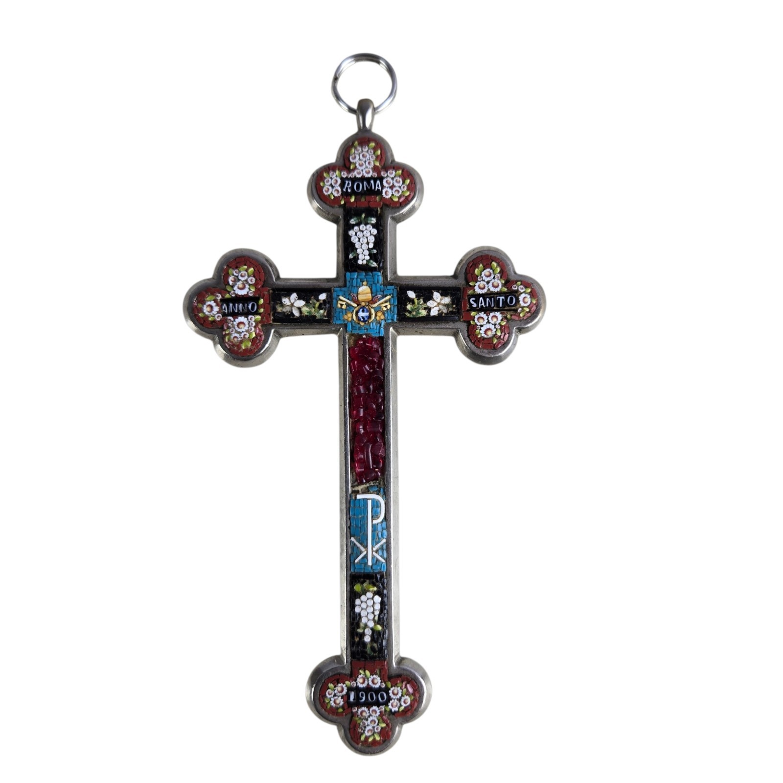 Antique Italian Micro Mosaic Cross Roma Anno Santo 1900 Holy Year Grand Tour 