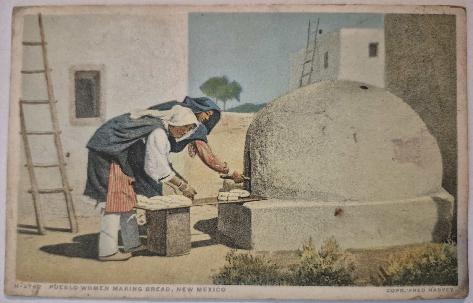 Vintage Postcard Fred Harvey Pueblo Woman Making Bread New Mexico AA53