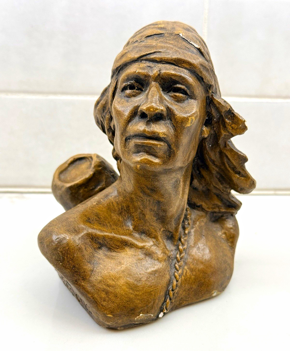 Vintage 1981 G&J Creations Native American Chief Bust Sculpture Faux Bronze