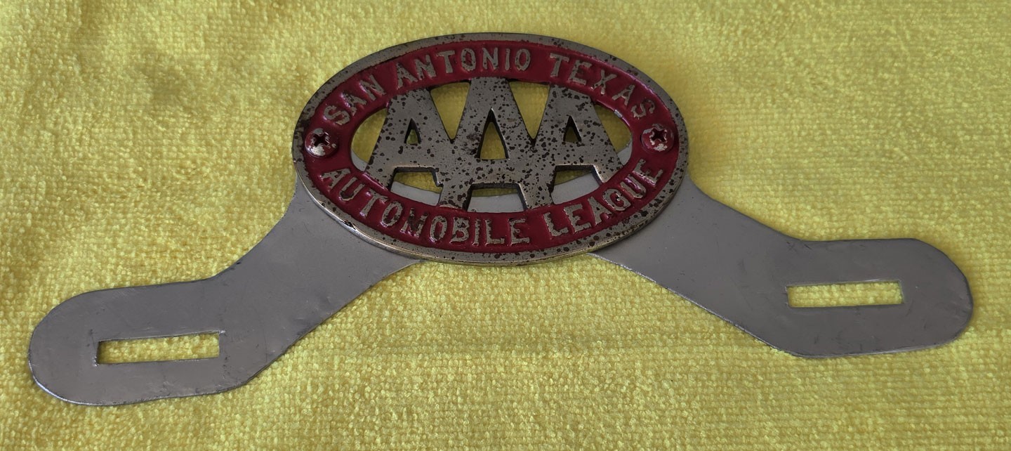 Vintage AAA License Plate Topper Automobile Club San Antonio Texas - League