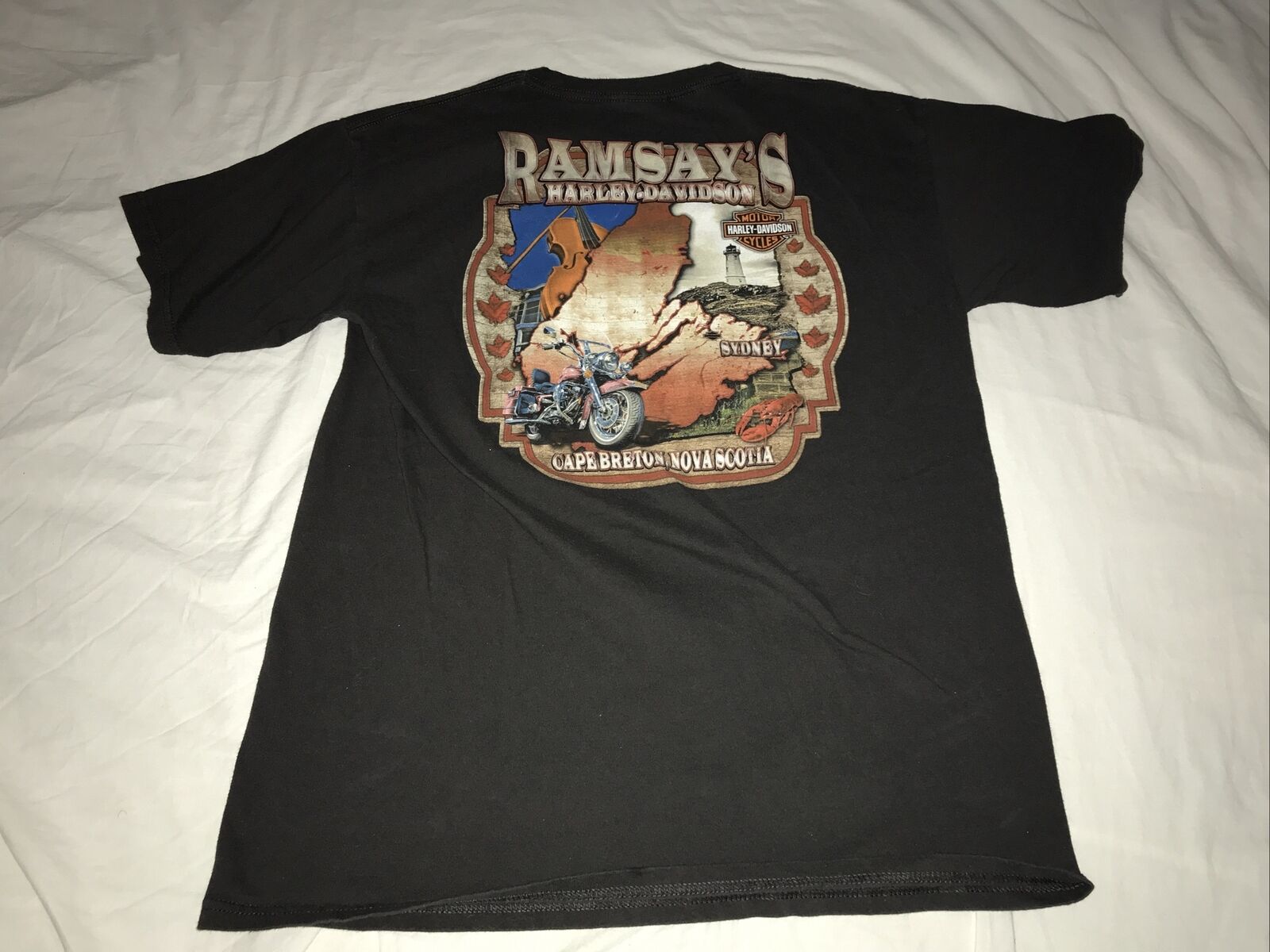 Mens Harley Davidson Ramsay's Cape Breton NS Tee Shirt Size Large Black