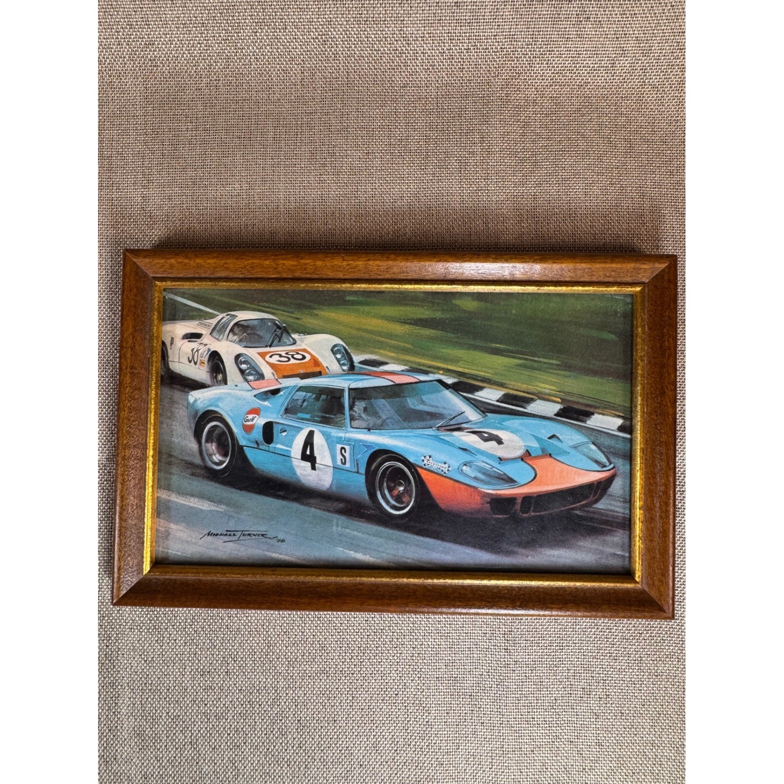 Vintage Michael Turner Art Print 1968 BOAC 500 Gulf Ford GT40 Jacky Ickx Framed
