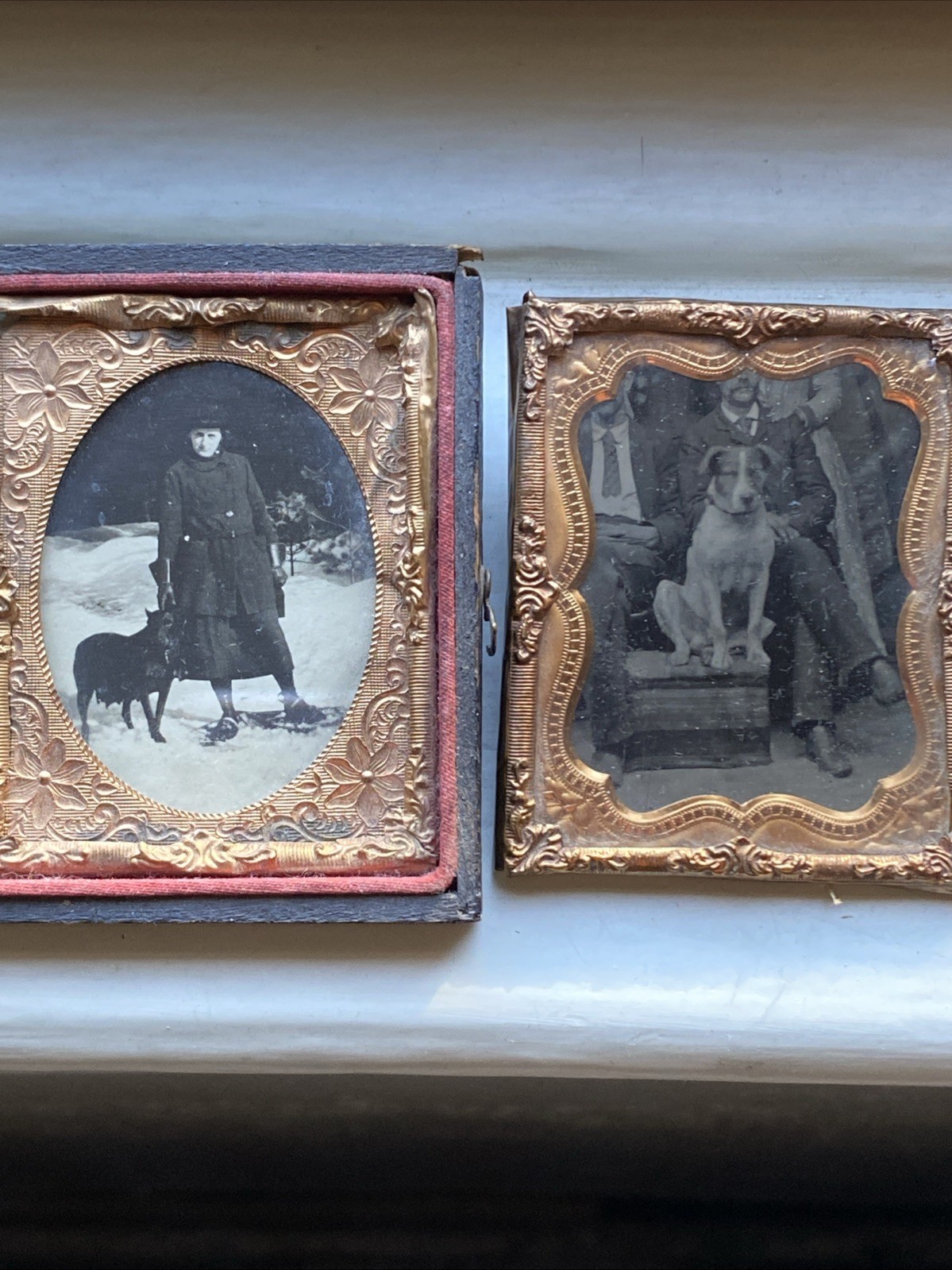 Antique Daguerreotype Tin Type Dogs Photographs People W Dogs Winter Scenes VTG