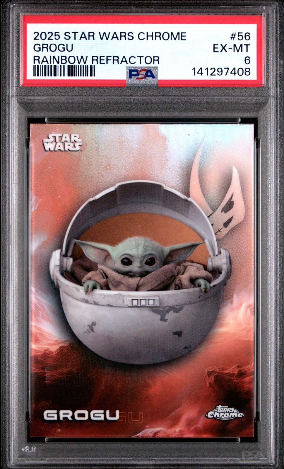 2025 TOPPS STAR WARS CHROME GROGU RAINBOW REFRACTOR #56 PSA 6