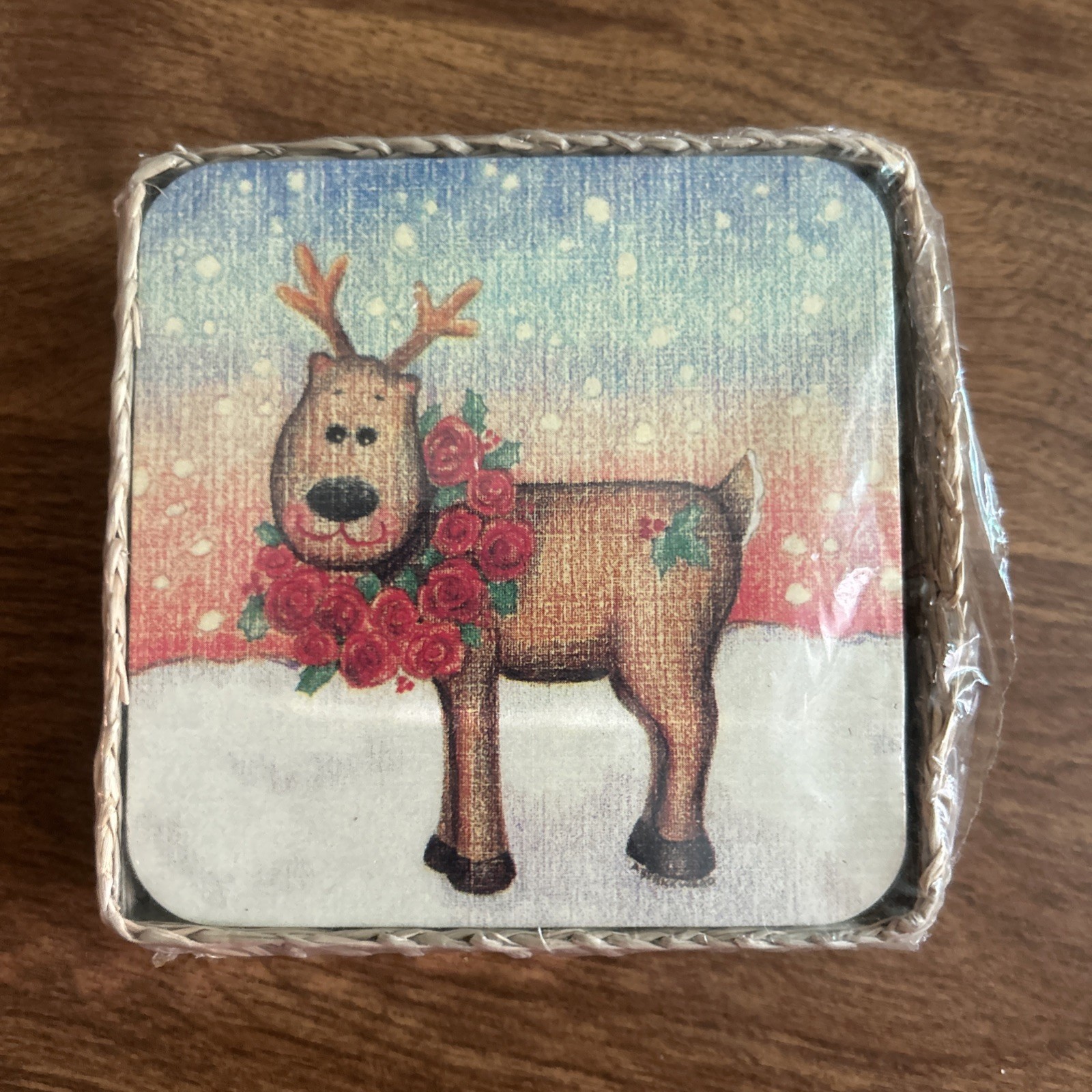 Vintage Set Of Six Reindeer Coasters, New In Box ￼