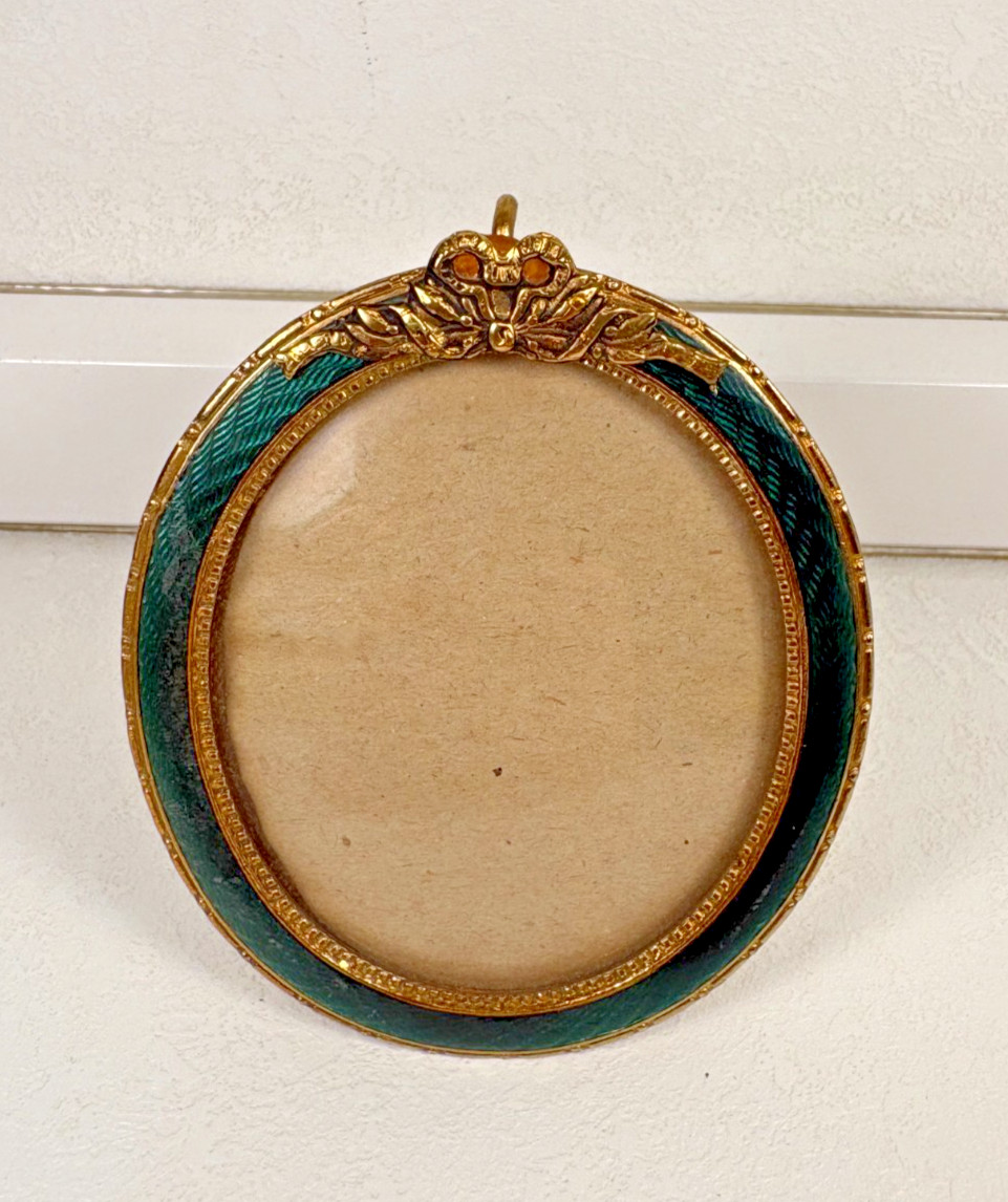 Antique French Napoleon III Gilt Bronze Red Enamel Miniature Picture Frame
