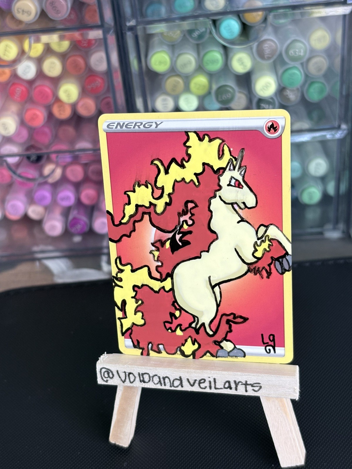 Rapidash Pokémon fanArt Energy Card ATC HandPainted  Collectible ACEO ORIGINAL