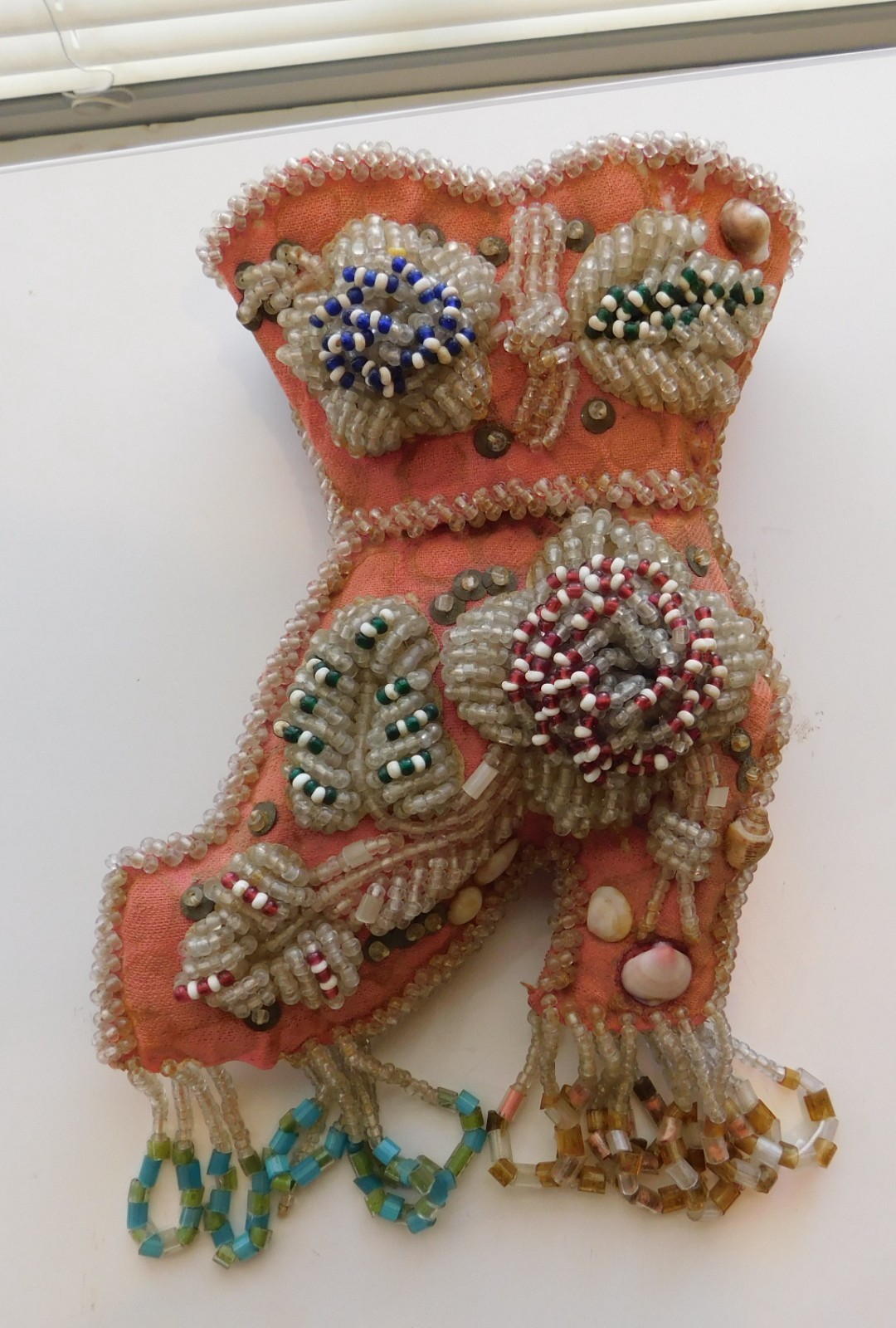 BEADED WHIMSY Victorian Boot Wall Pocket Antique Iroquois Native American 1906