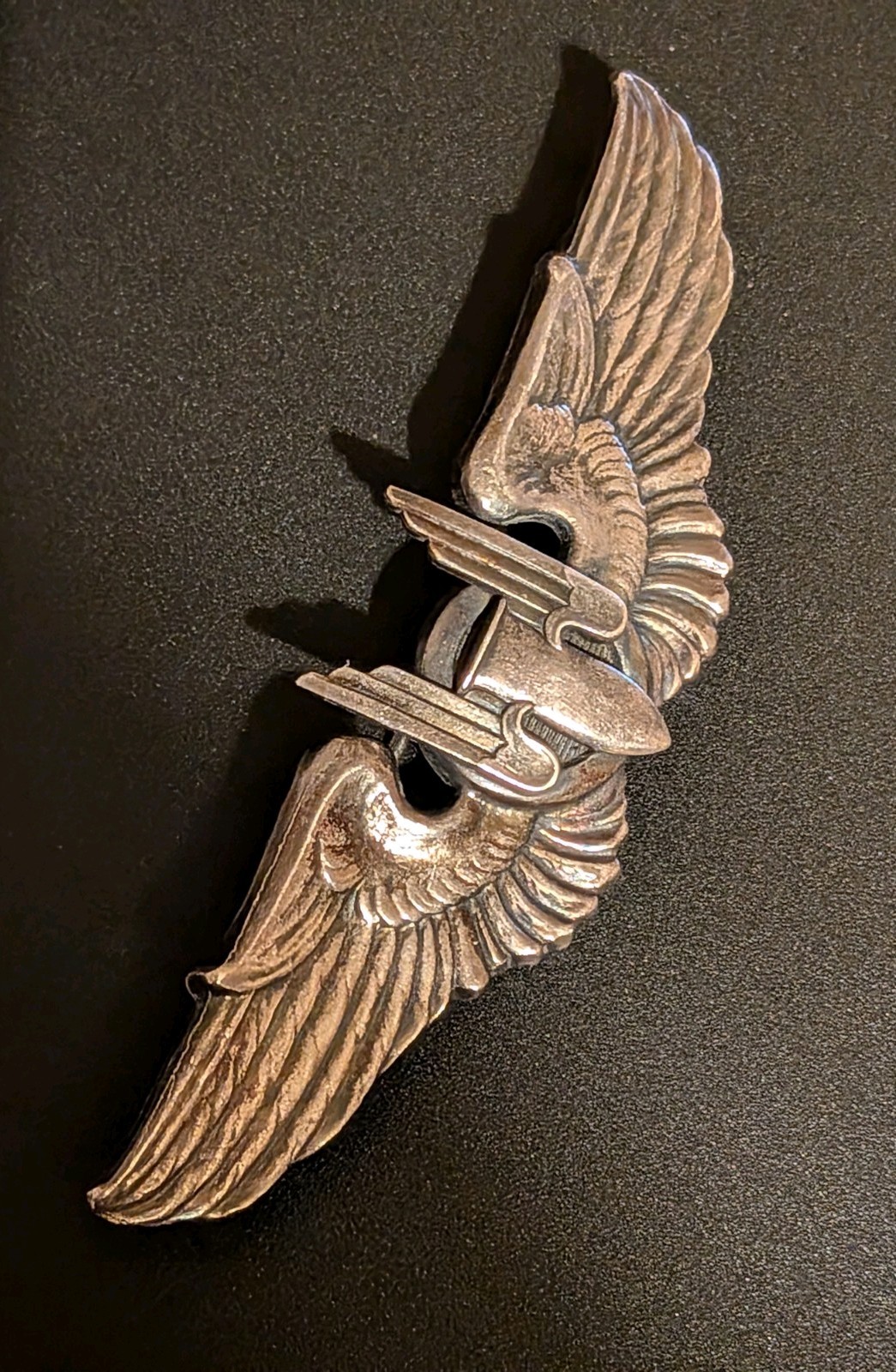 WW11 sterling silver US Army Air Corps Aerial Gunners Wings badge Pin Back 25g