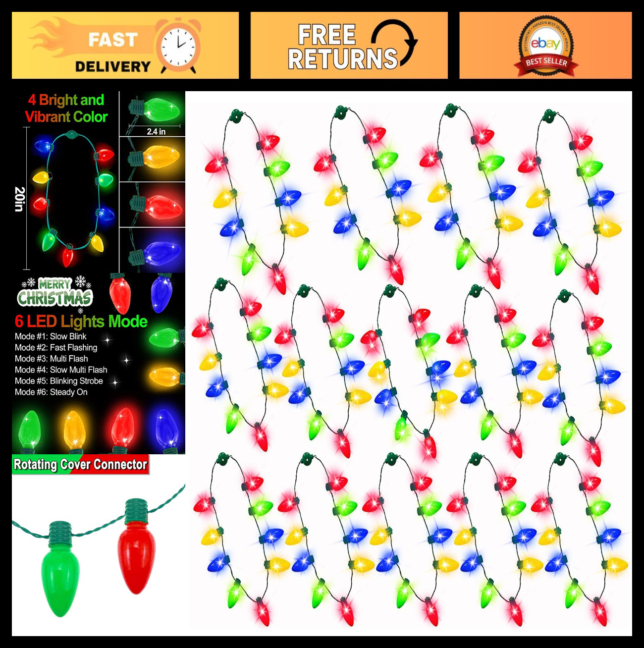 14 Pack Light Up Necklaces for Mardi Gras & St. Patrick's Day - 6 Modes, Party F