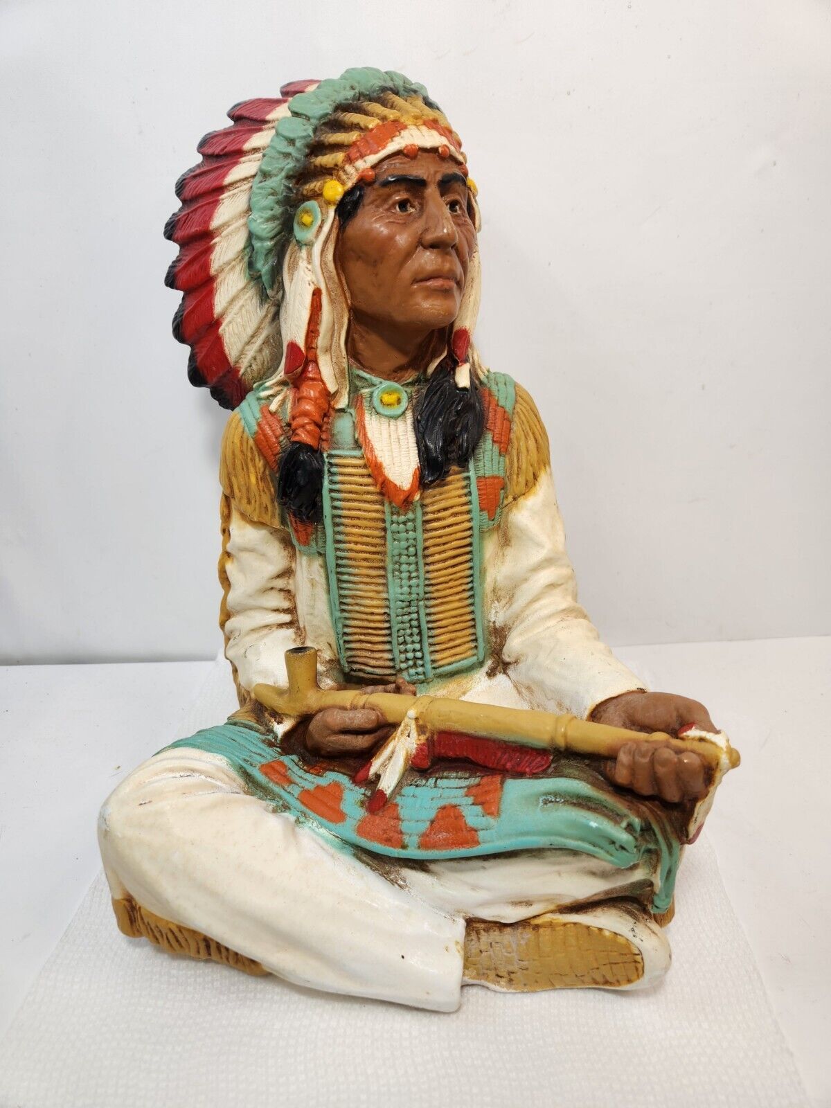 Vintage Universal Statuary 1980 #691 Chalware Indian Chief With Pipe 13\