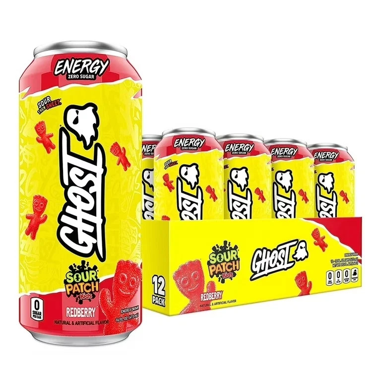 GHOST Energy Drink - 12-Pack, Sour Patch Kids Redberry, 16oz - Energy & Focus &