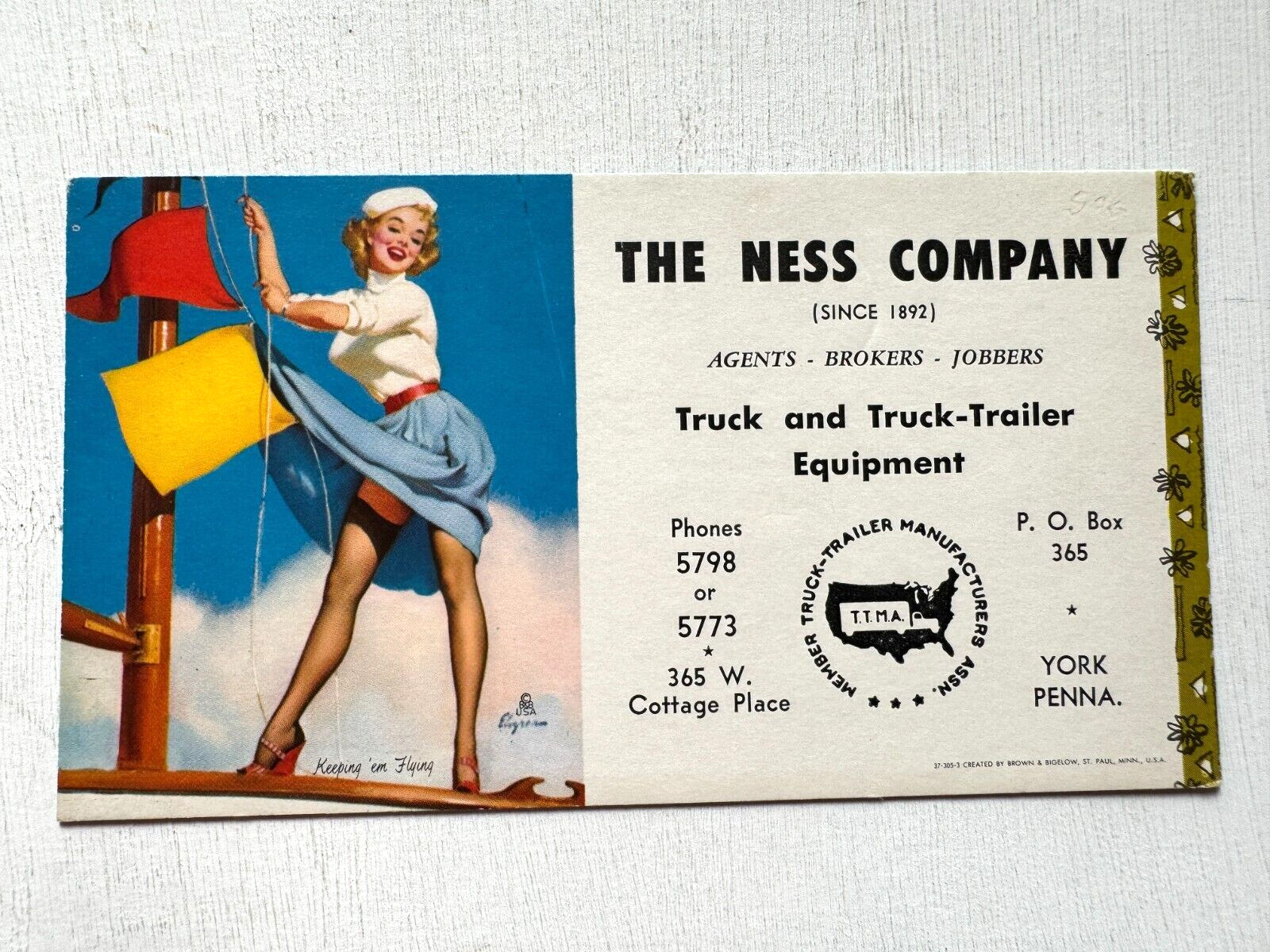 Vintage Pinup Girl Advertising Blotter by Elvgren- Keeping em Flying- Navy Flags
