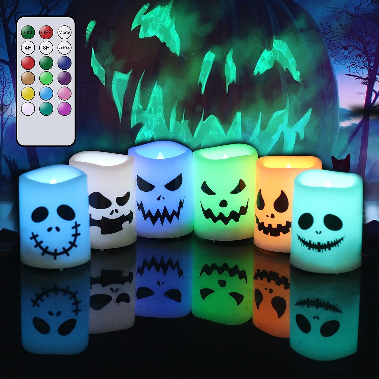 GenSwin Halloween Flameless Votive Candles Color Changing Remote Timer
