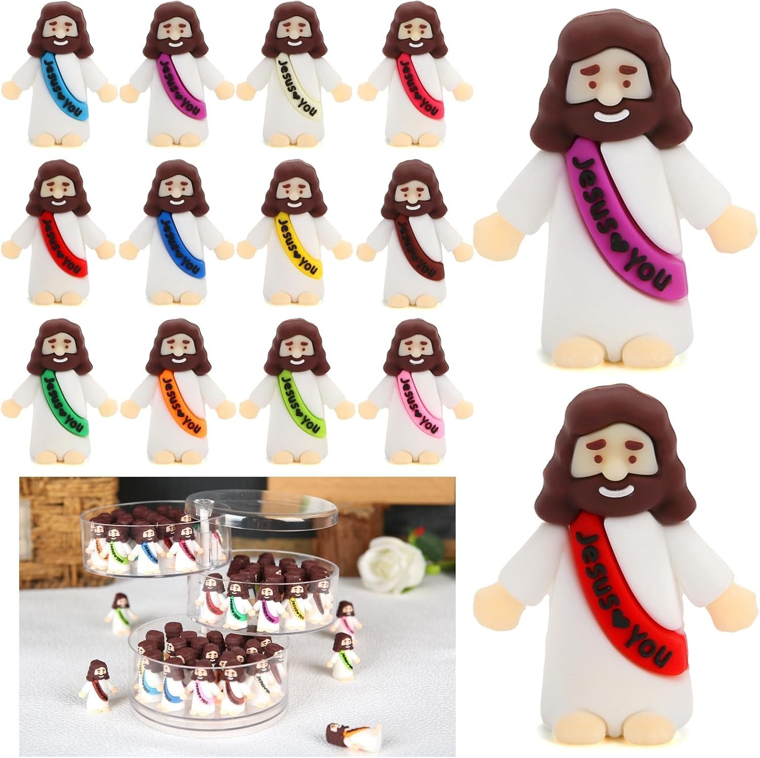 80 Pcs Little Jesus Figures Loves You, Tiny Mini Jesus Figurines in Bulk