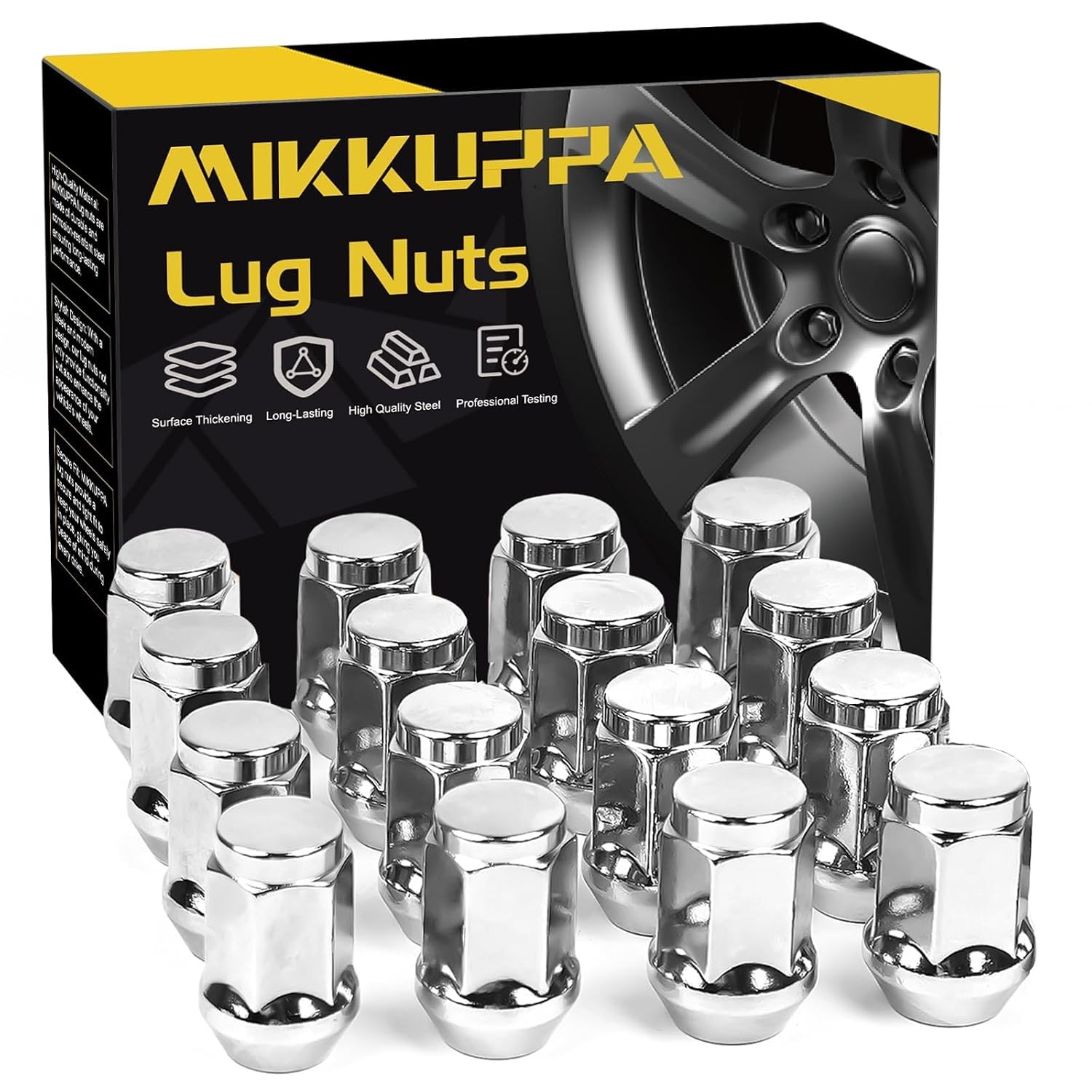 MIKKUPPA M12x1.5 ATV Lug Nuts, Chrome 16PCS Aftermarket Lug Nuts 19mm Hex