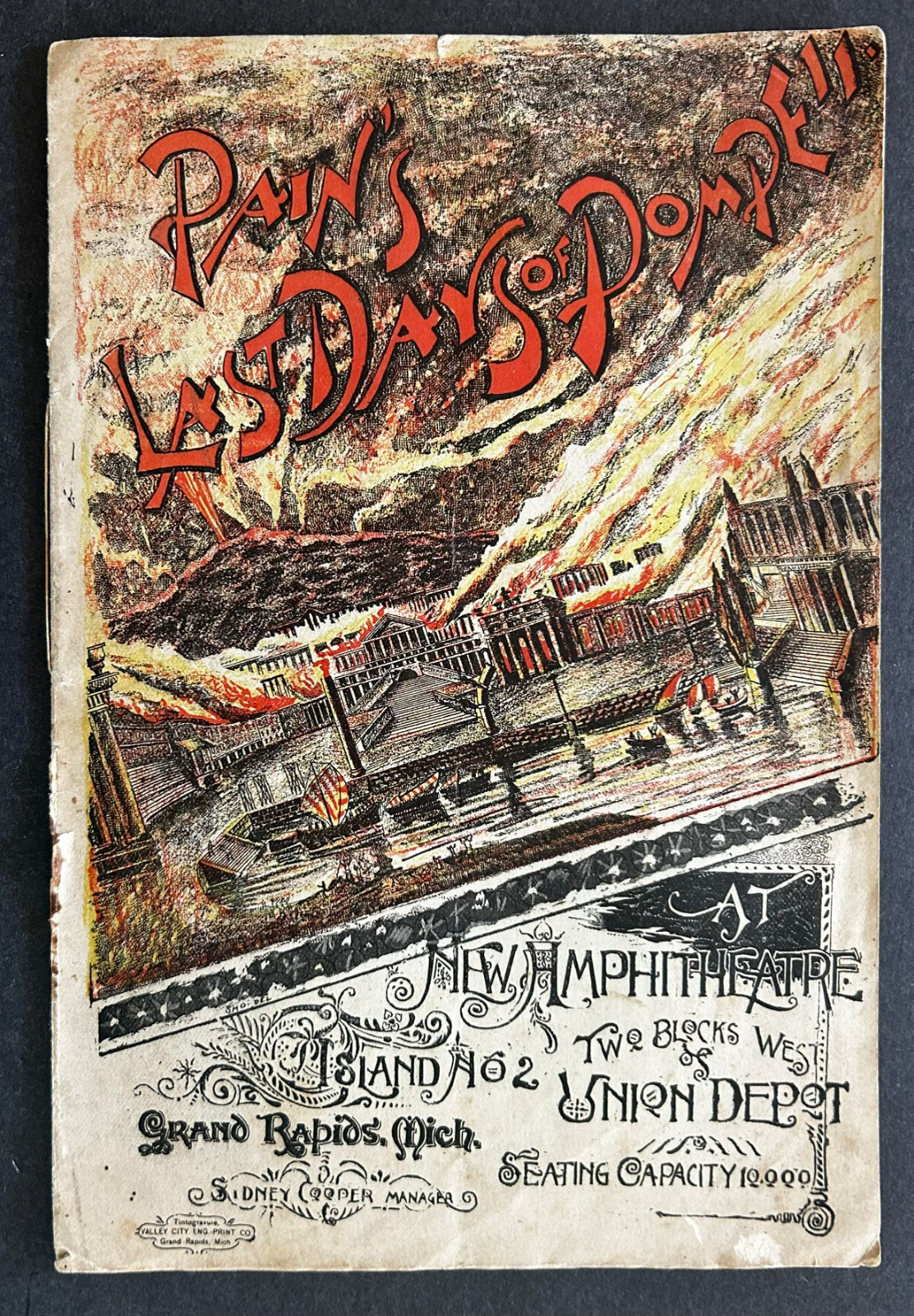 Rare  Late 1800s “Pain’s ‘The Last Days of Pompeii’” Pyrodrama: Grand Rapids, MI