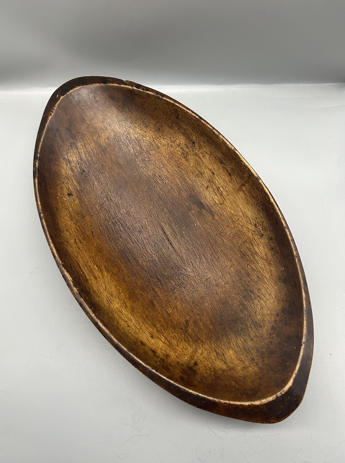 Antique Hand Carved Maple Wood? Dough Bowl 20” Signed Trench Tray. Farmhouse.
