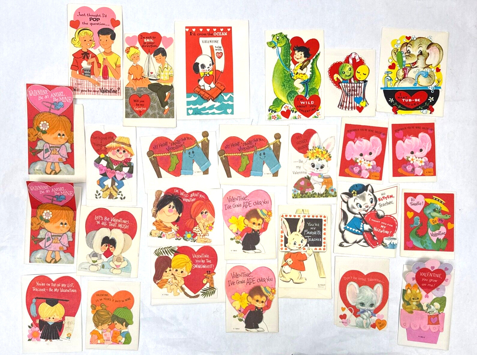 Vintage Valentine Cards Lot School Kids Children Envelopes Valentines Day