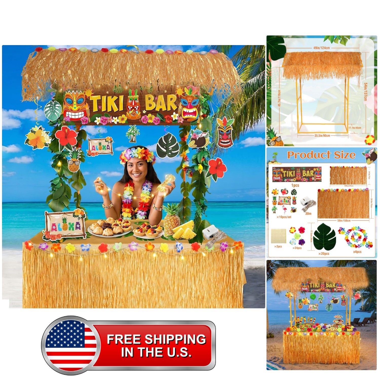 53PCS Abundant Tiki Bar Hut Party Decoration,Portable Outdoor Tiki Bar Kit In...