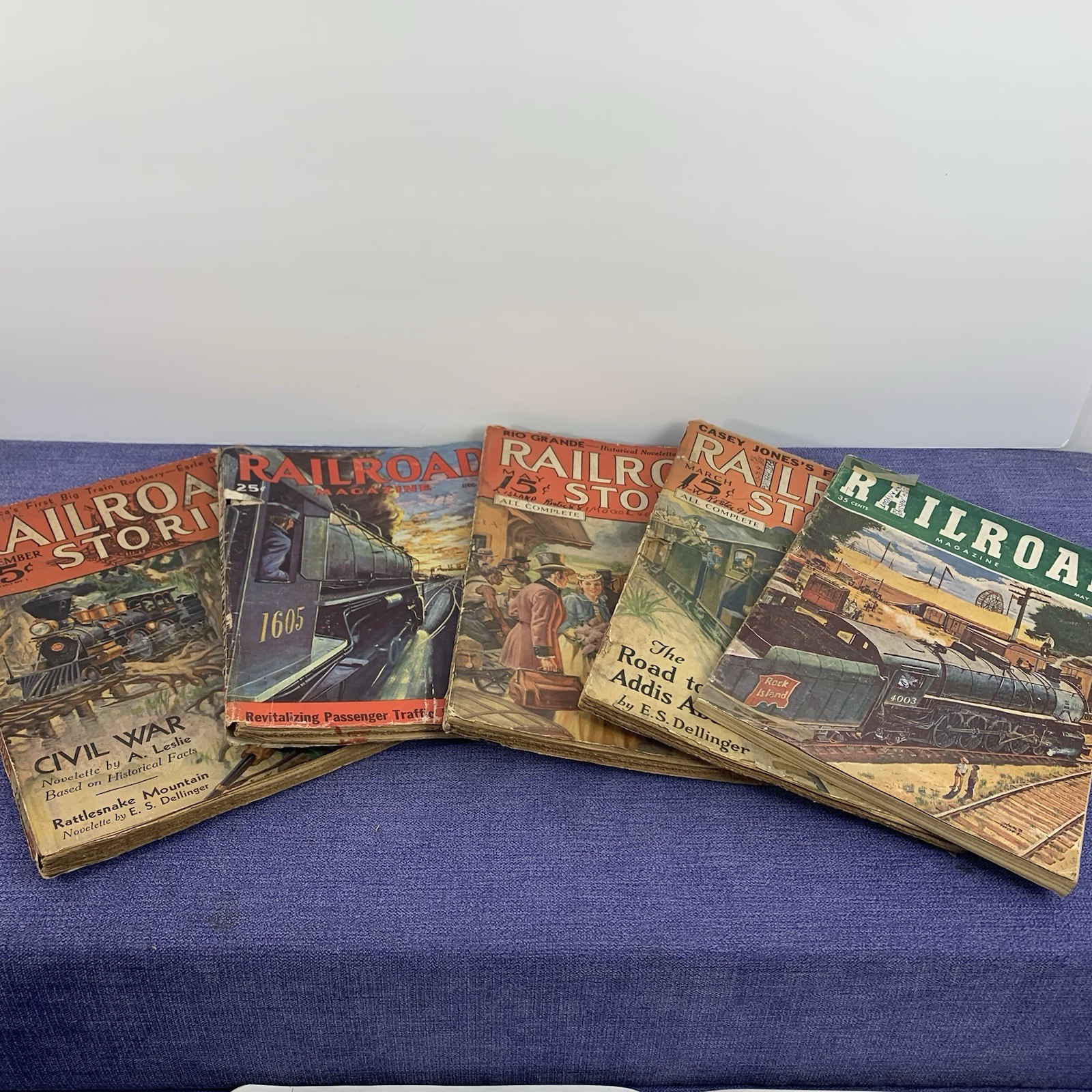 Vintage Railroad Stories & Magazine Lot of 5 1933-1951 Pulp Fiction Trains