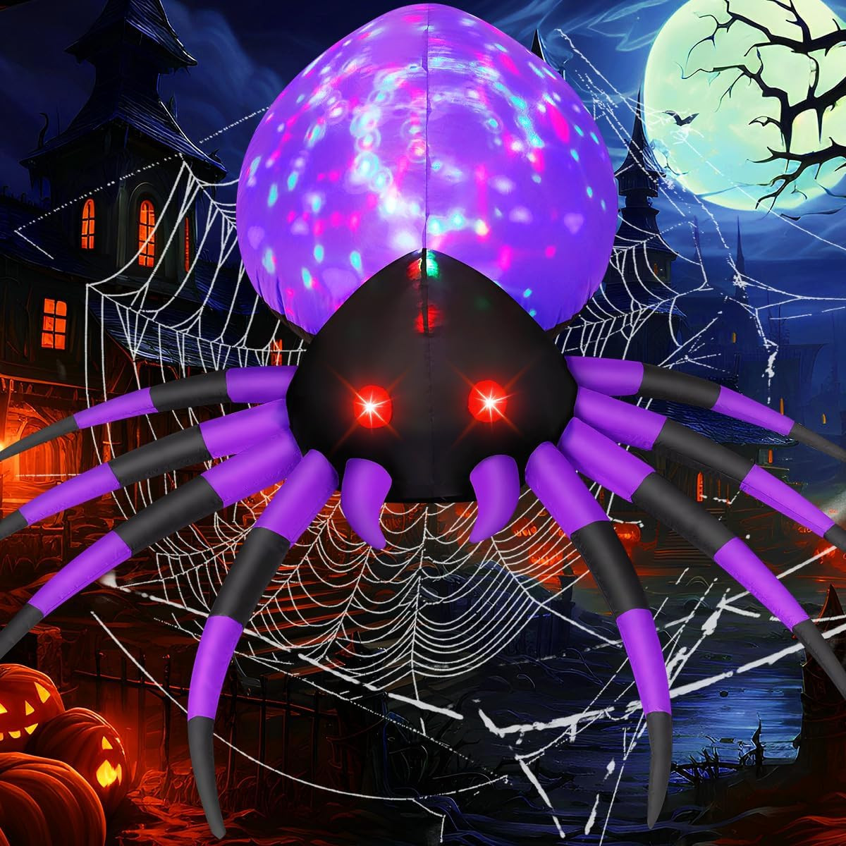 GOOSH 5 FT Width Halloween Inflatable Spider Outdoor Decoration with Magic Light