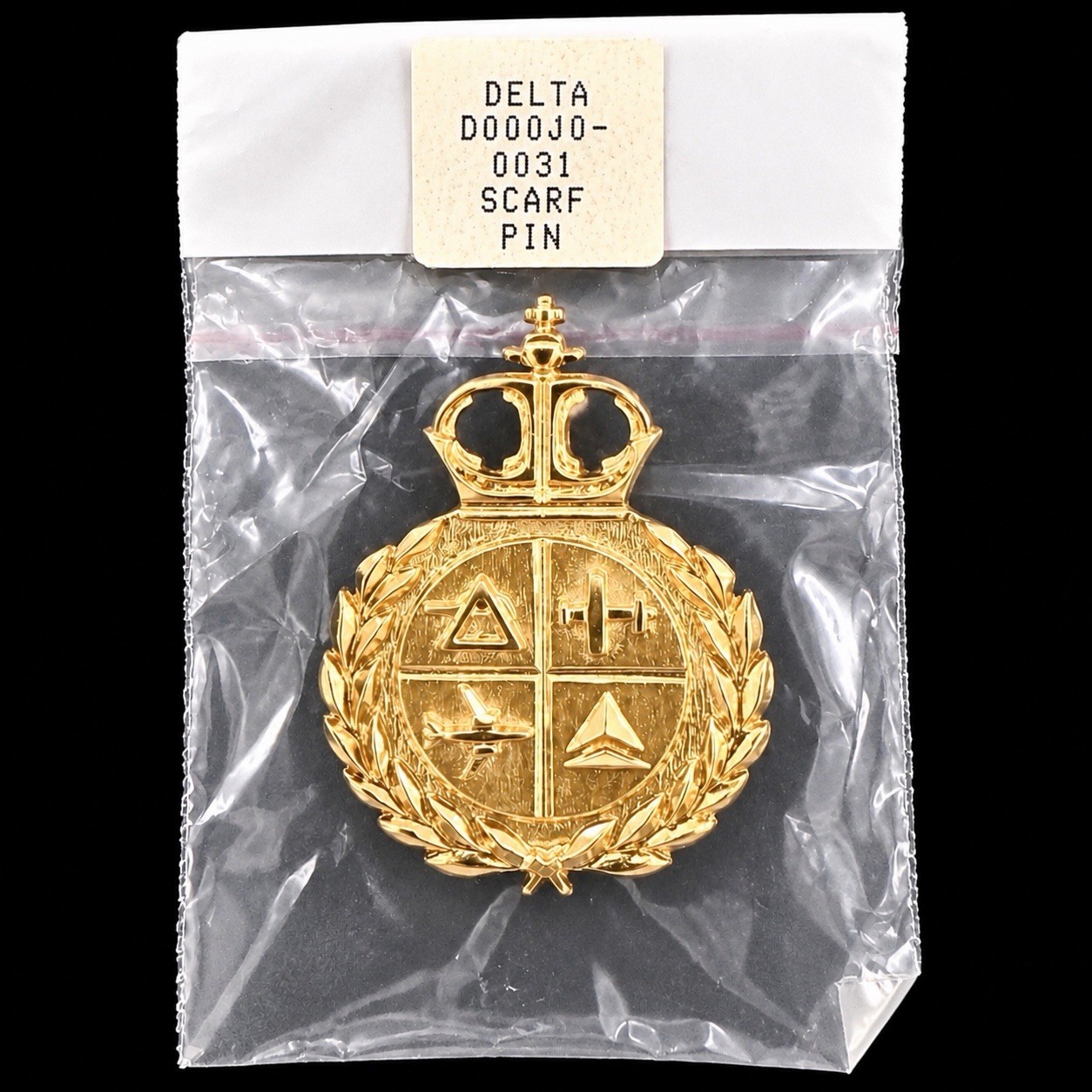VTG 1990s Delta Airlines Flight Attendant Crown Crest Scarf Pin Gold Brooch 2\