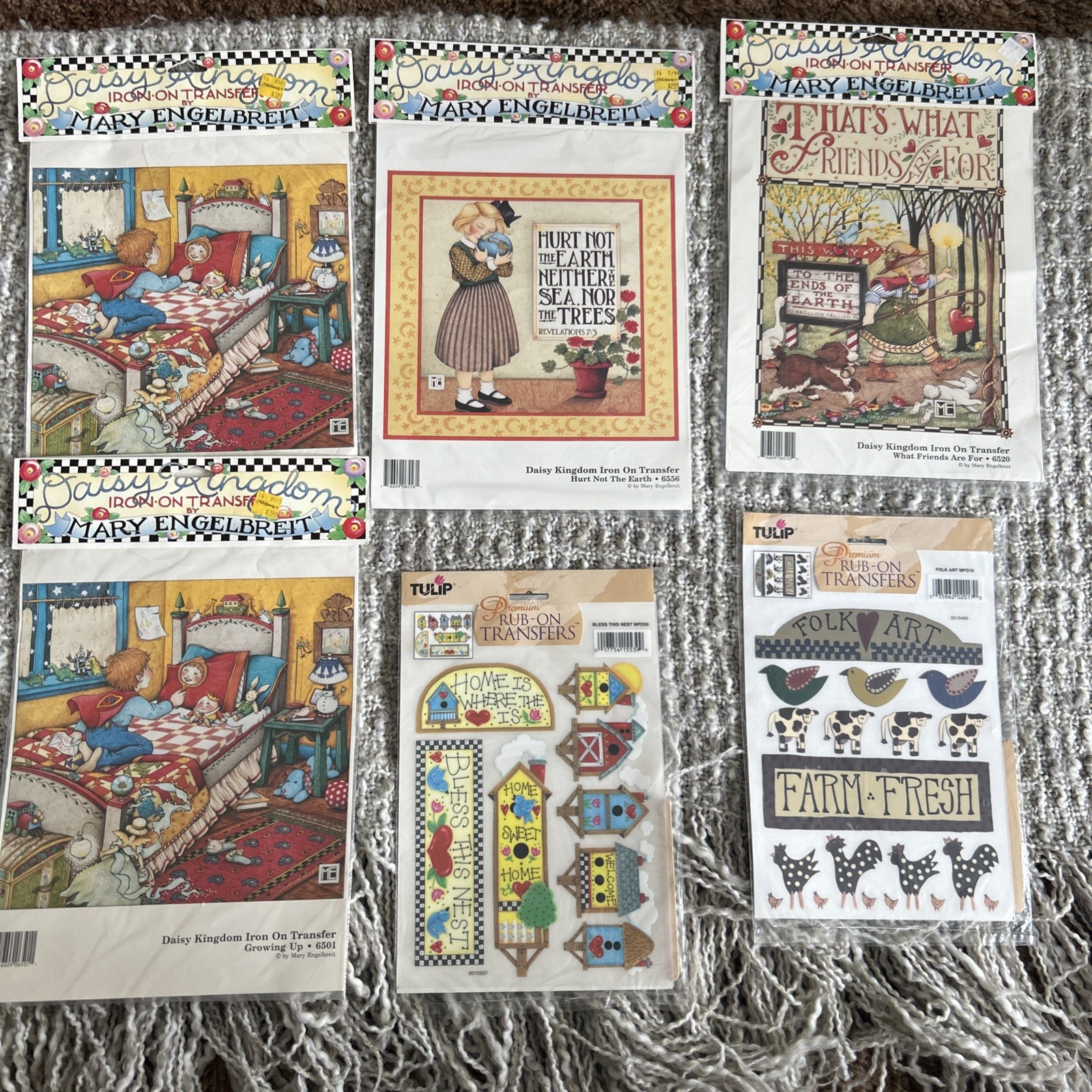 Lot Of 4 Mary Engelbreit Daisy Kingdom Iron On  1990 VTG  Plus 2 Tulip Transfers