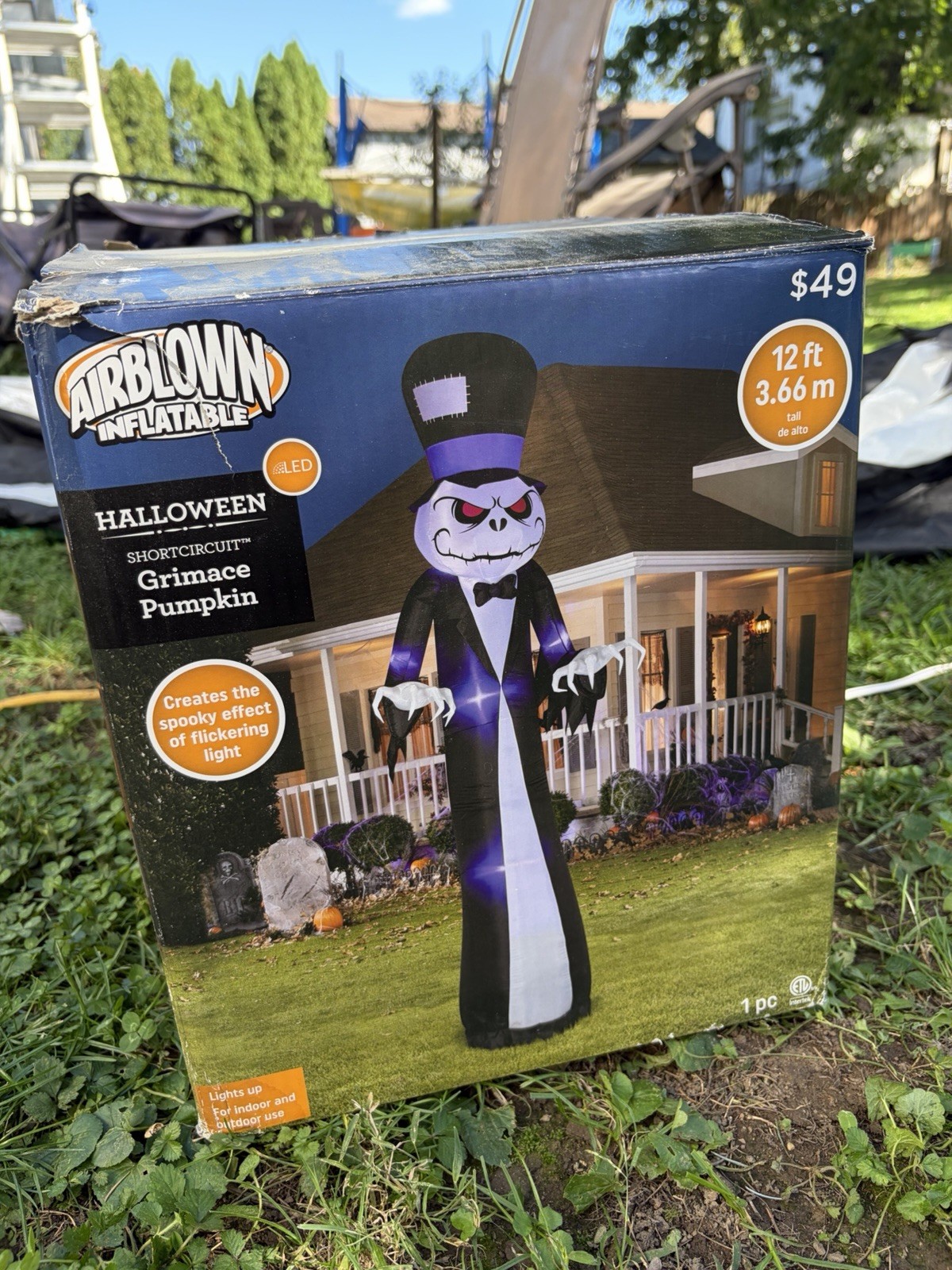 Halloween Airblown Inflatable 12ft Lighted Shortcircuit Grimace Pumpkin Gemmy