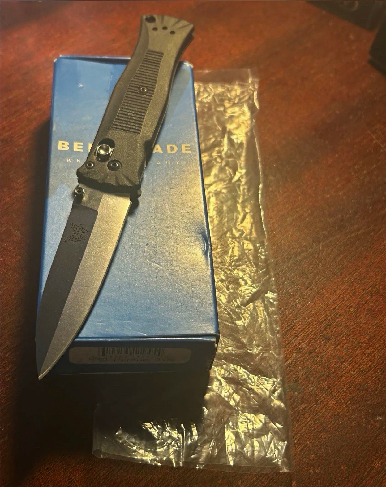 Benchmade 530 Pardue Black Handle Stainless Satin Plain Edge Drop Point Liner