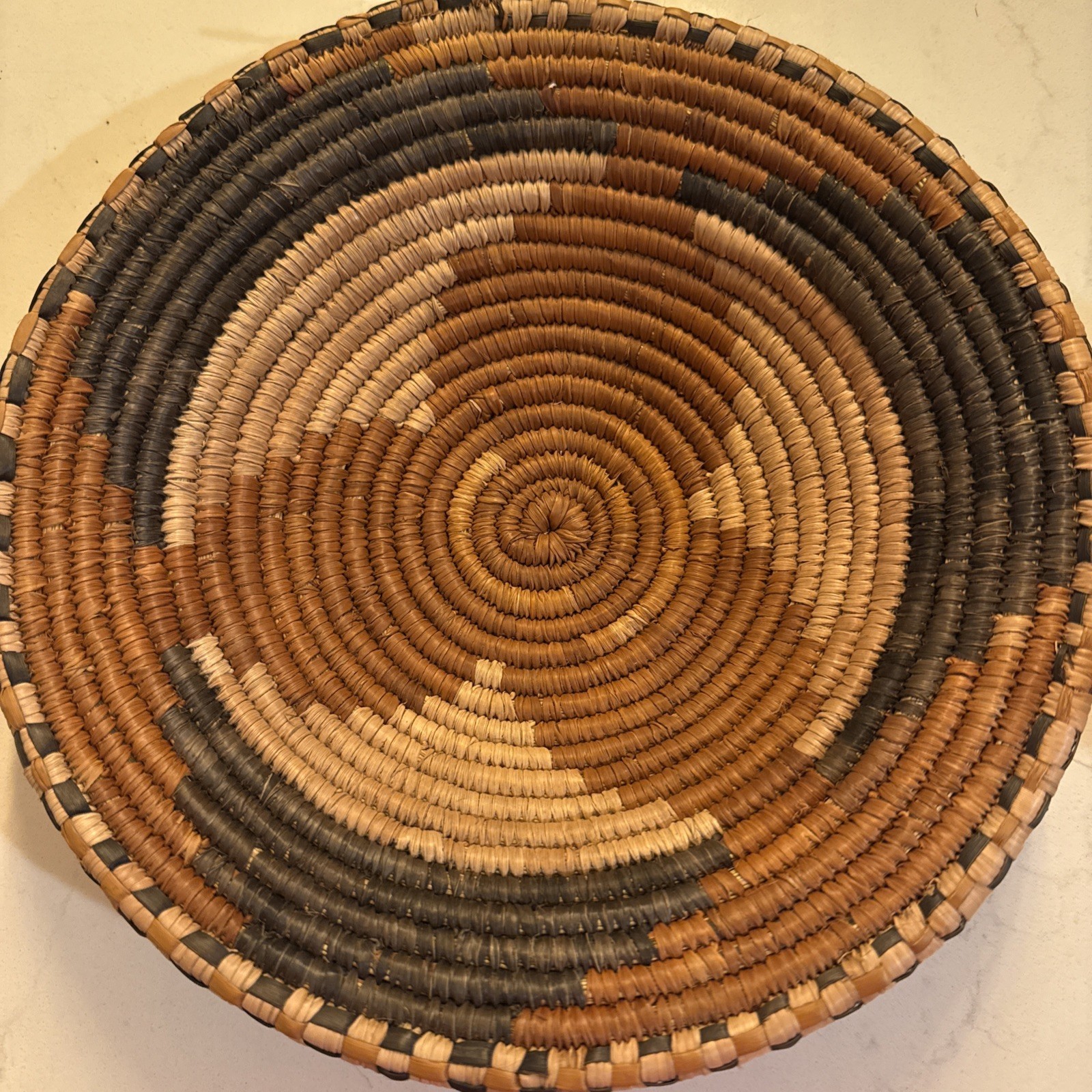 Vintage Large African Coiled Basket 10” Geometric Wall Art Tray Boho Decor