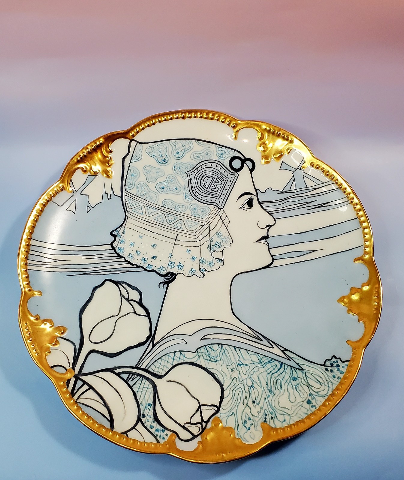 Antique Signed Wilhelmina of the Netherlands Paul Berthon 1911 Art Nouveau Plate