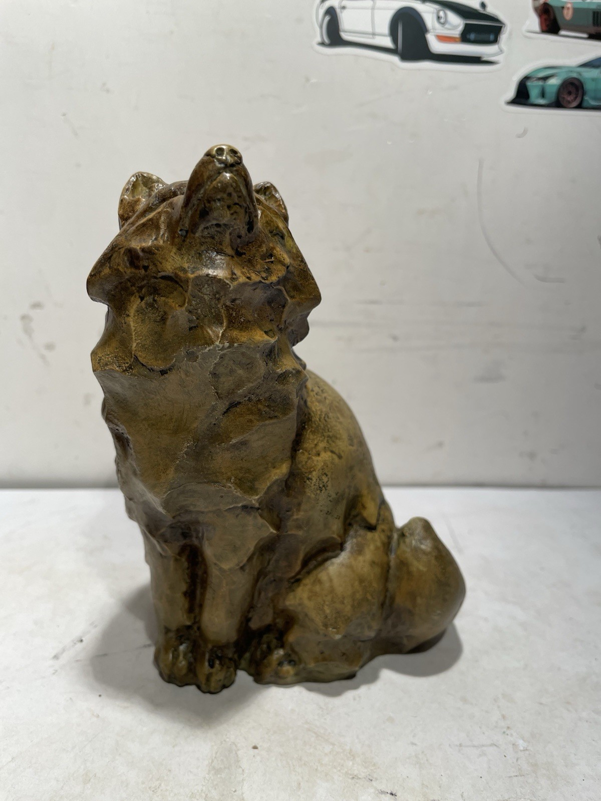 Vintage Wolf Figurine Stone Signed By Artist Ken Levali 5.5” H Brown Detailed 9