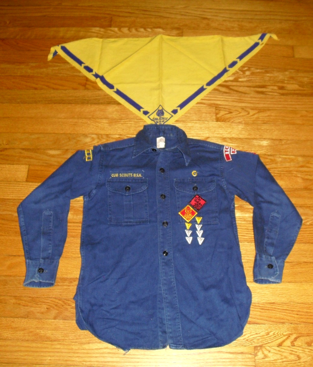 Vintage Cub Scouts Uniform Long Sleeve Shirt and Scarf 1960's