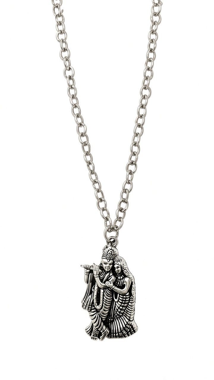 Shri Radha Krishna Divine Silver Pendant  Jewelry for Men & Women Devotees.
