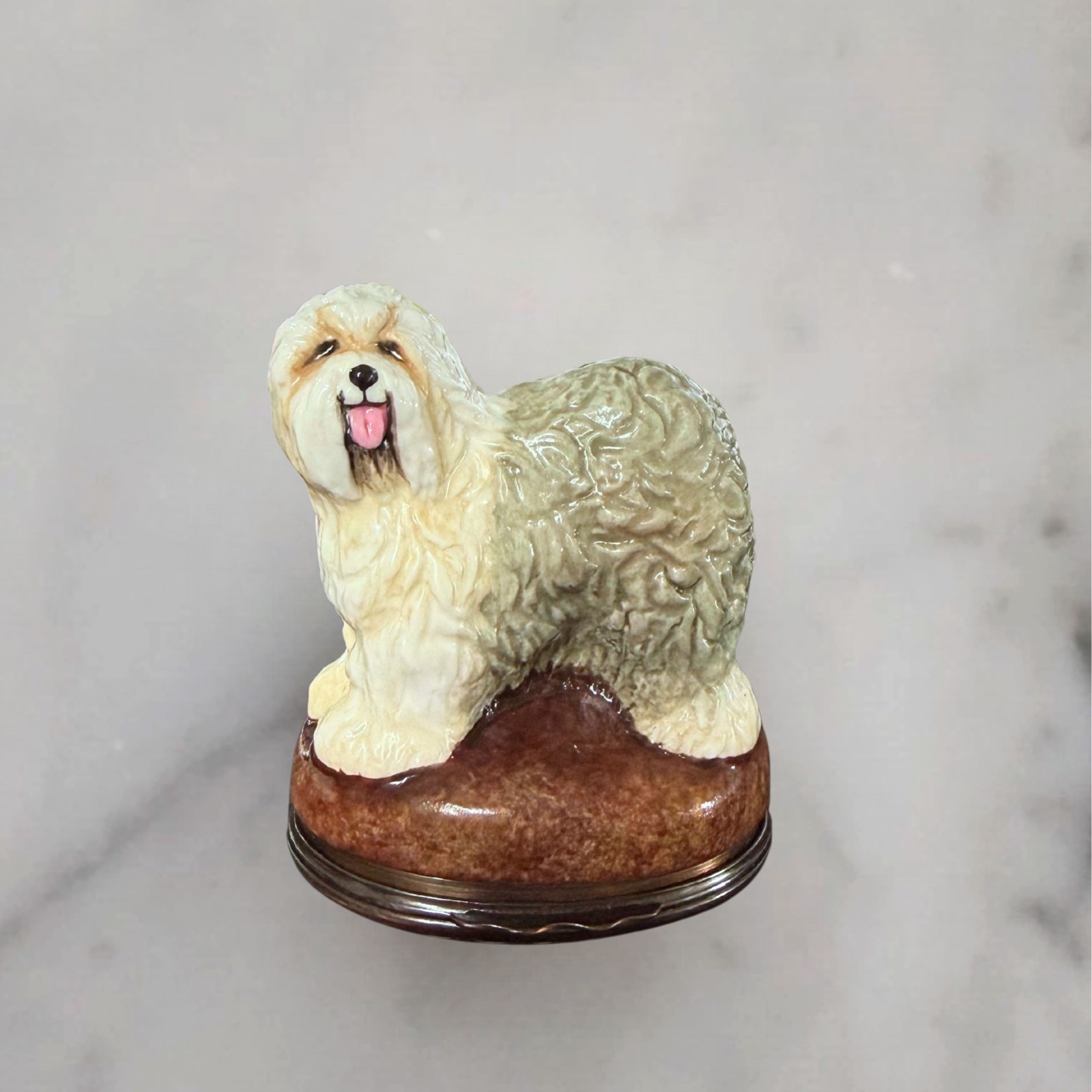 Halcyon Days Old English Sheepdog Enamel Trinket Box England w/ COA