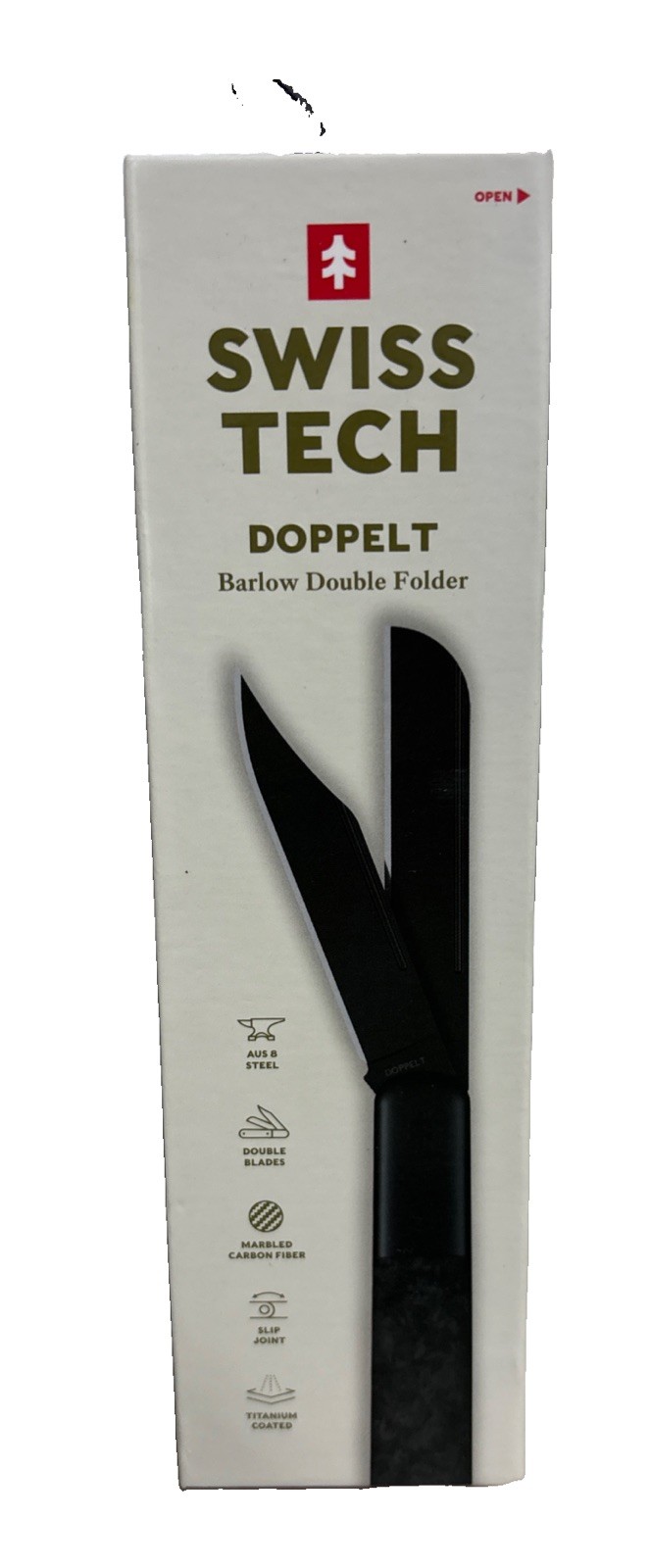 Swiss Tech Doppelt Black Aluminum/Carbon Fiber Stainless Plain 2-Blade Slipjoint