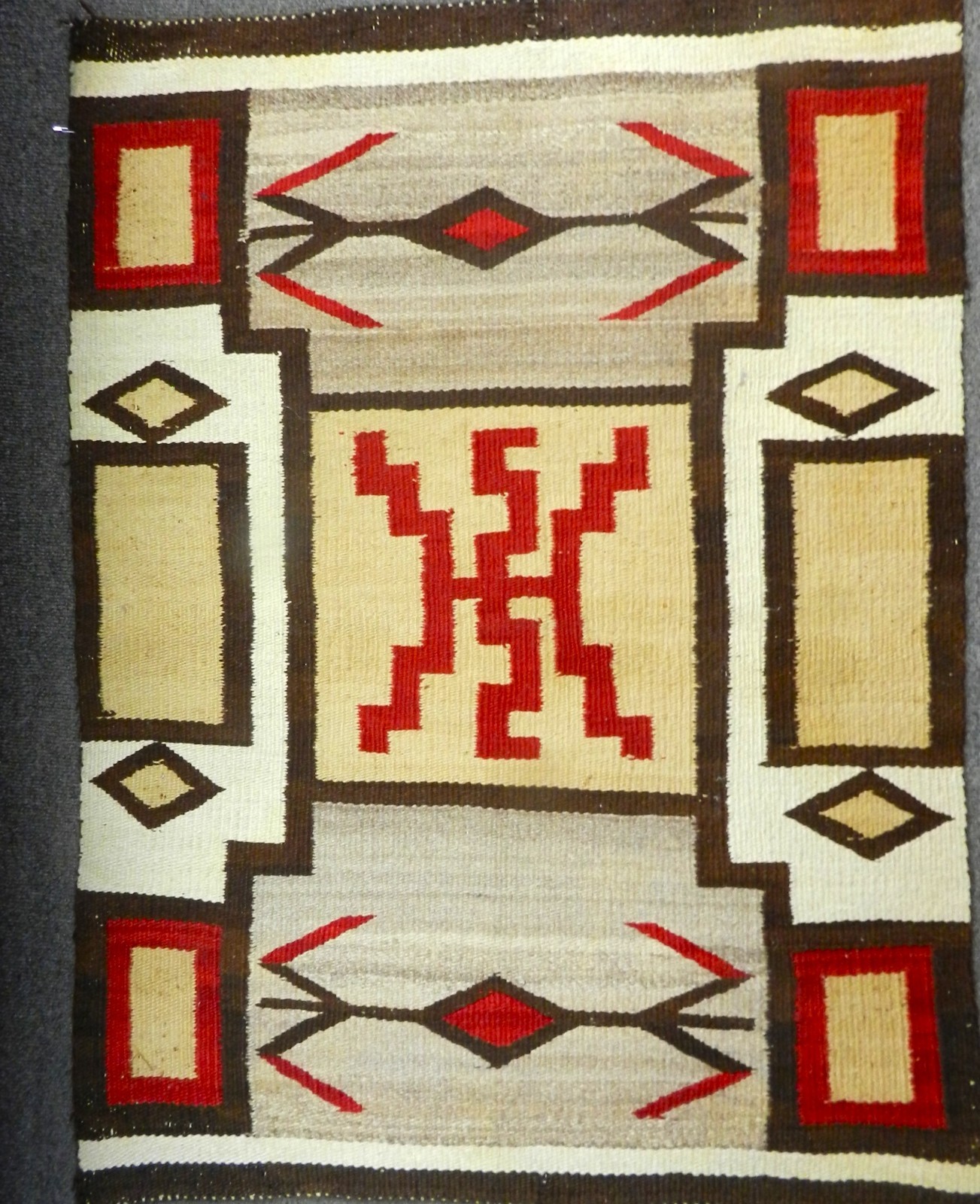 VTG NAVAJO JB MOORE STORM PATTERN WOOL RUG TEXTILE, WATRBUGS 41\