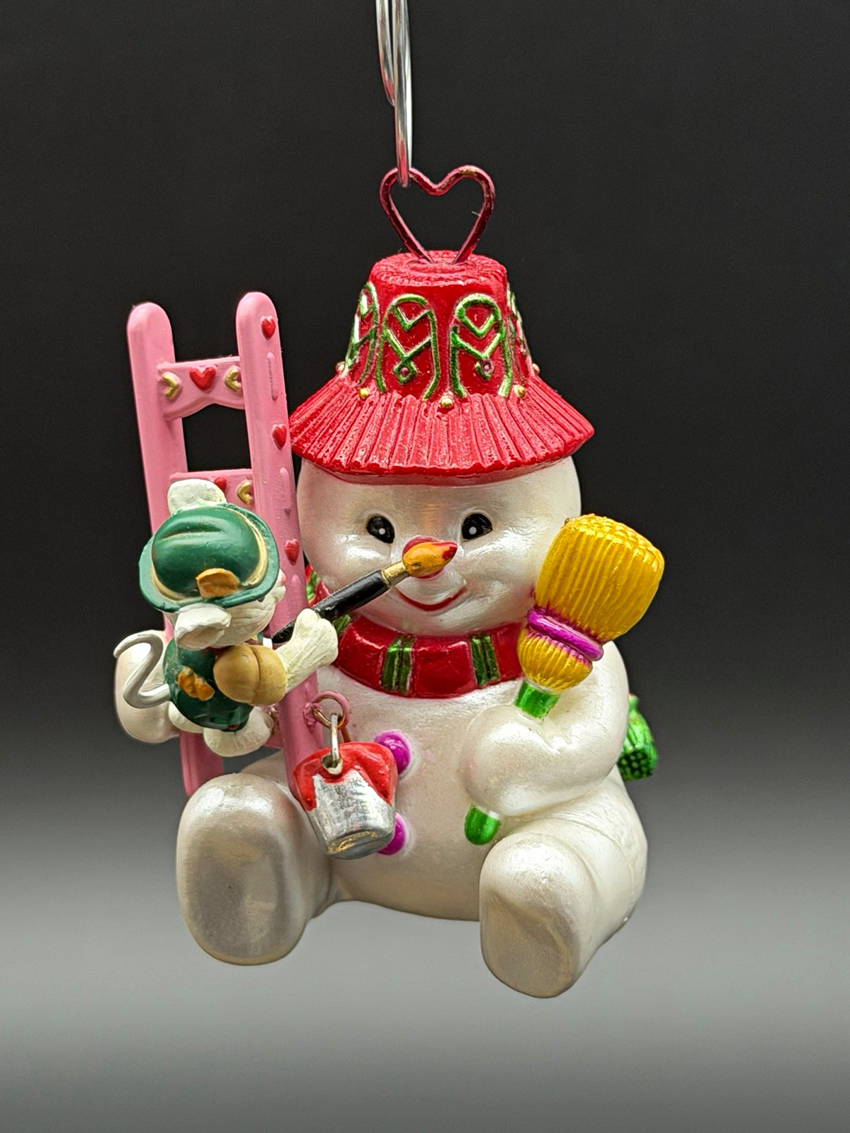 1998 Carlton Cards Merry Meister Snowman Mouse Painting Christmas Ornament Box12