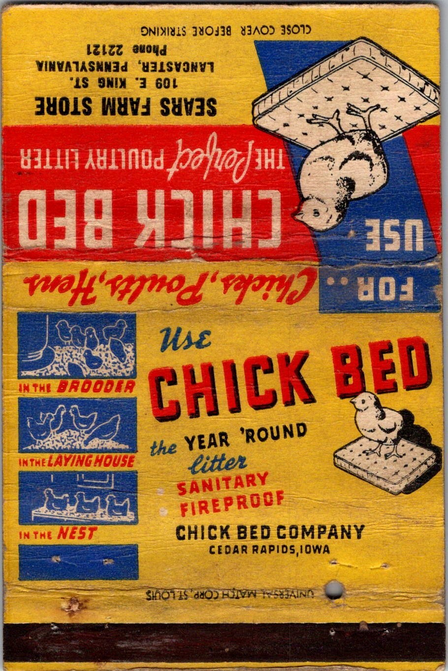 Chick Bed Company Grand Rapids IA Vintage Large Matchbook Cover 5ML2-2
