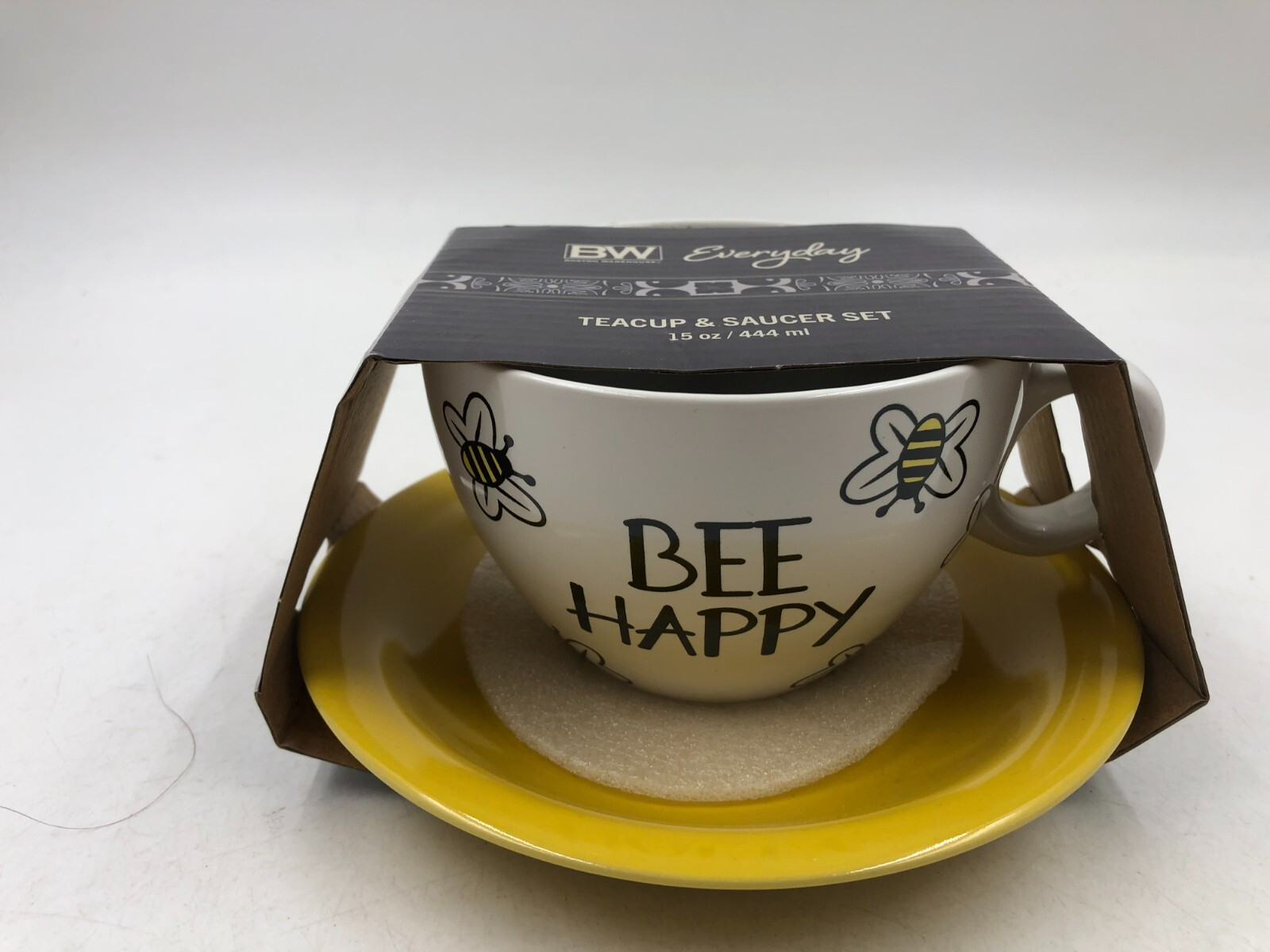 Boston Warehouse Ceramic 15oz Bee Happy Teacup & Saucer Set BB01B26014
