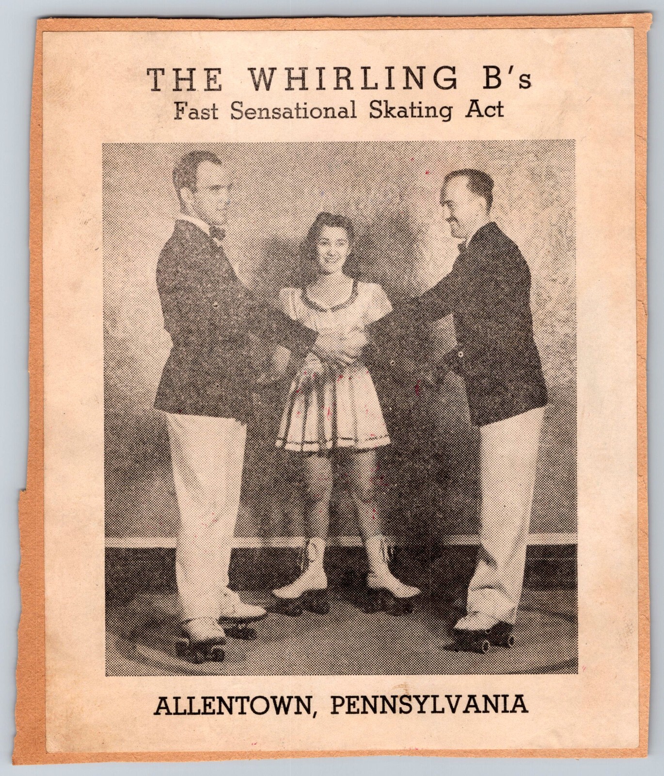 The Whirling B's Roller Skating Ad Sticker on a scrapbook page - Allentown PA