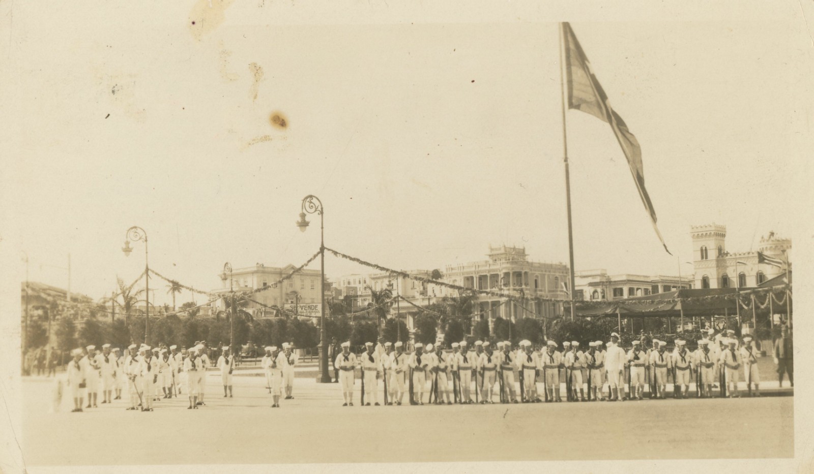1928 Navy Sailors Military Plaza de Armas Havana Cuba Antique Photo