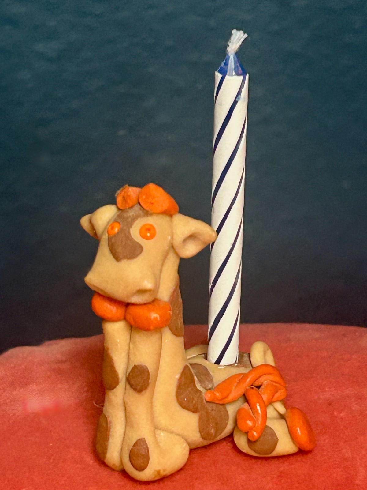 Vintage Hand Sculpted Clay Giraffe Cake Topper Candle Holder Signed Whimsical