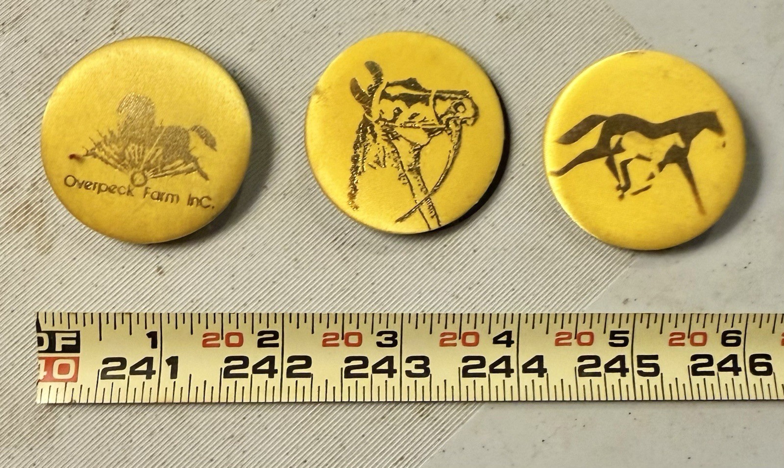 VINTAGE RARE LOT OF 3 HORSE BUTTONS PINS OVERPECK FARM NJ